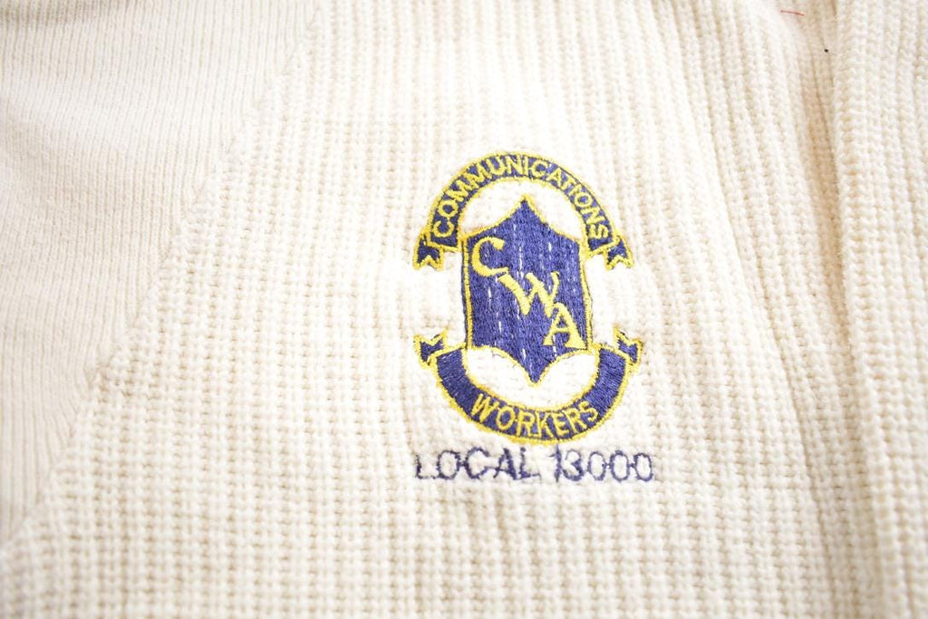 Vintage 1980s Communications Workers Embroidered Button Up Knit Sweater Made In USA