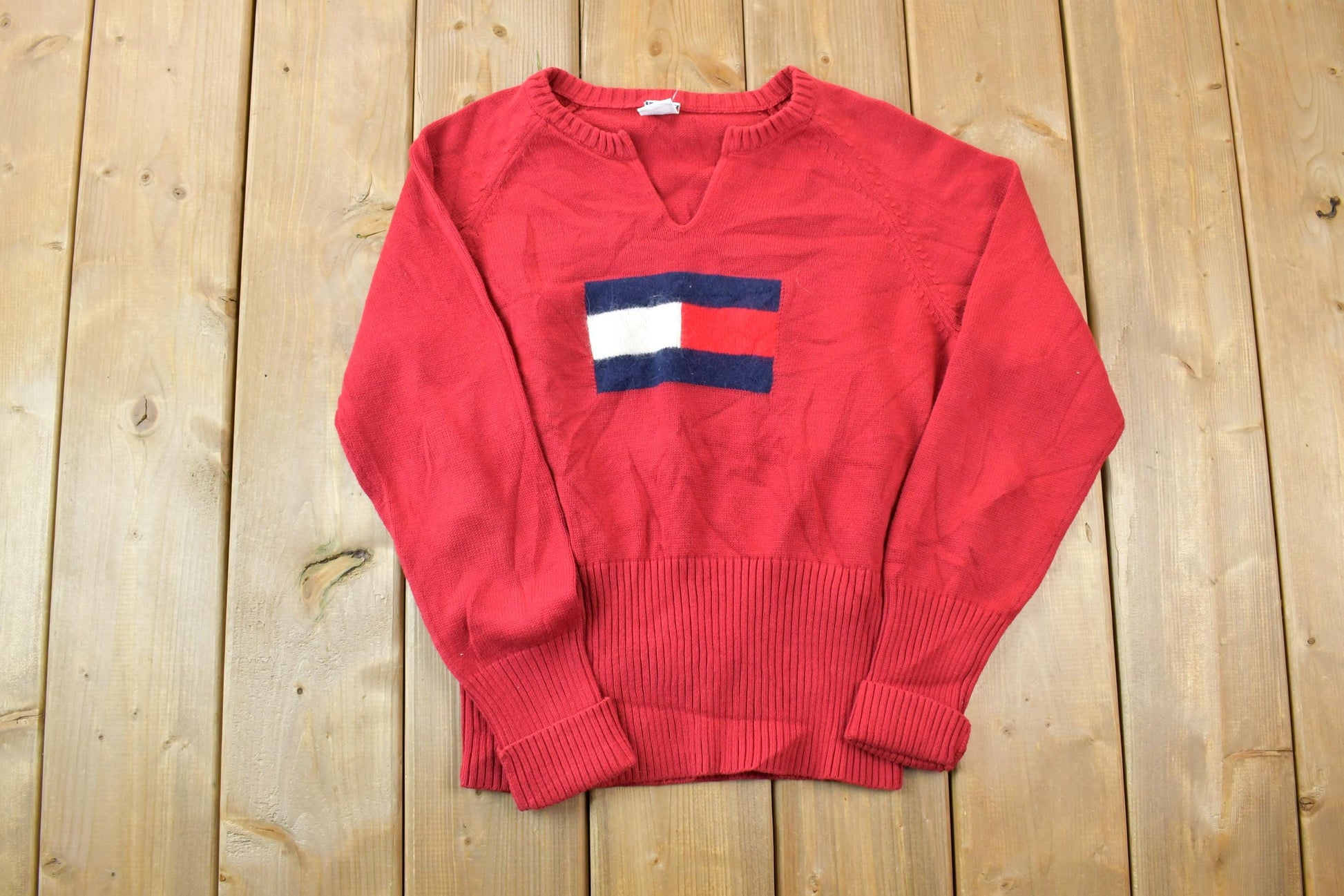 Vintage 1990s Tommy Hilfiger Tommy Jeans Knit Big Flag Crewneck Sweater