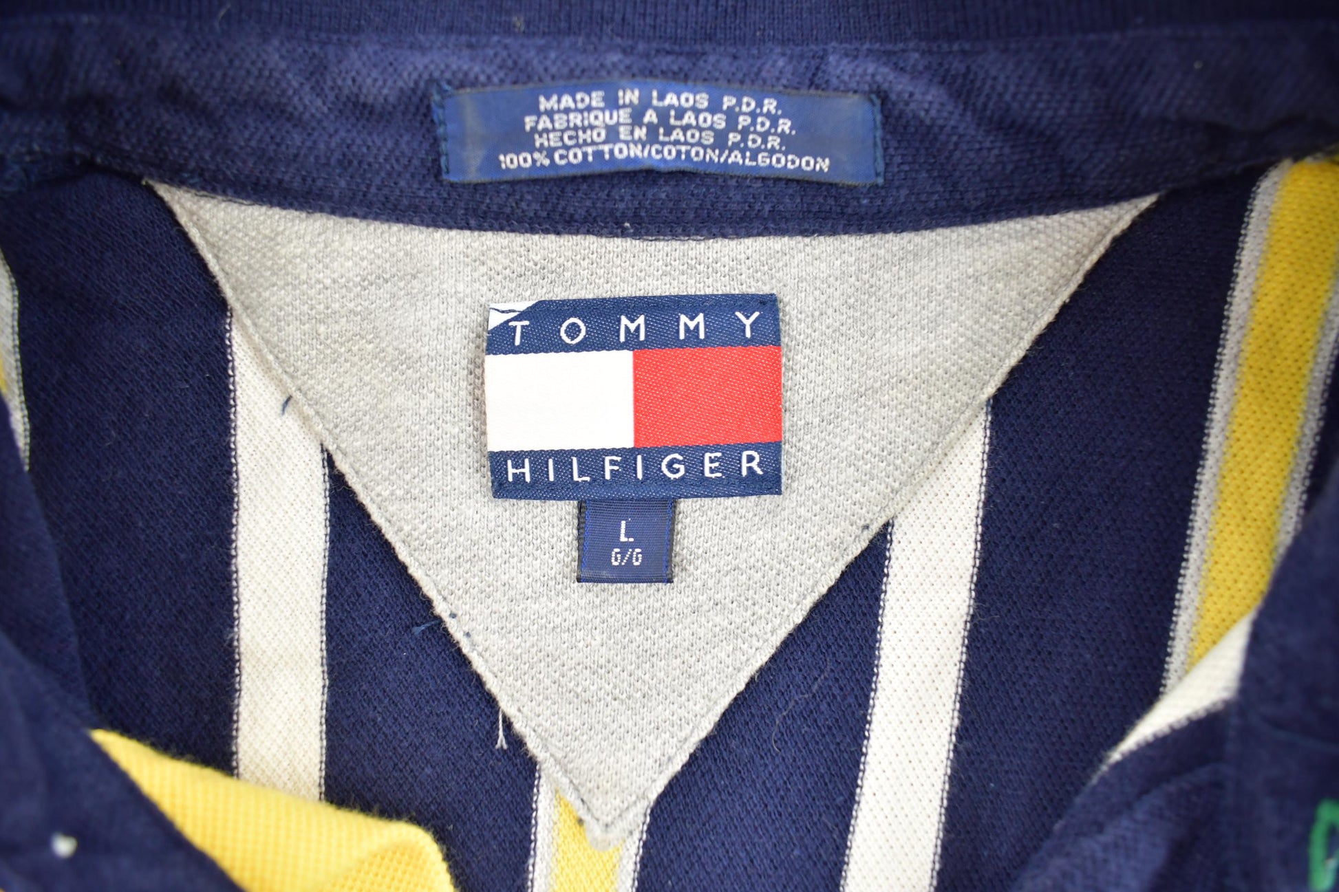 Vintage 1990s Tommy Hilfiger Striped 3 Button Short Sleeve Shirt