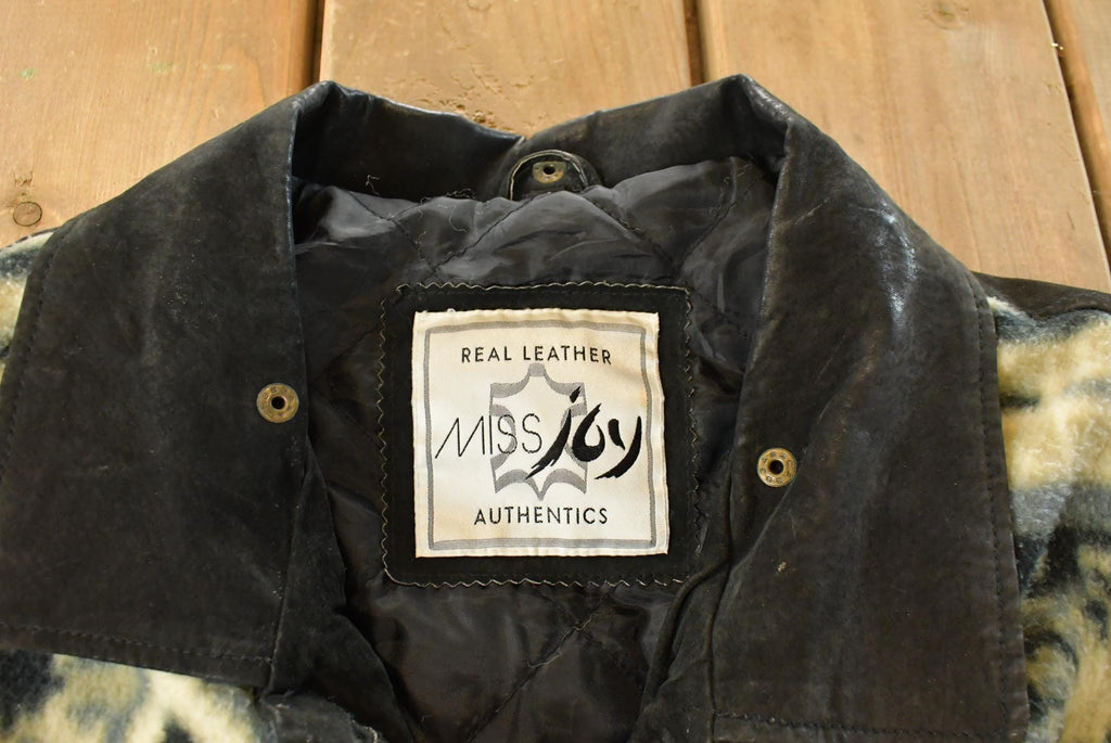 Vintage 1990s Miss Icy Aztec Leather Fleece Coat Women's XL / Fish Hook / 90s Jacket / 90s Coat / South Western Jacket / Outdoors