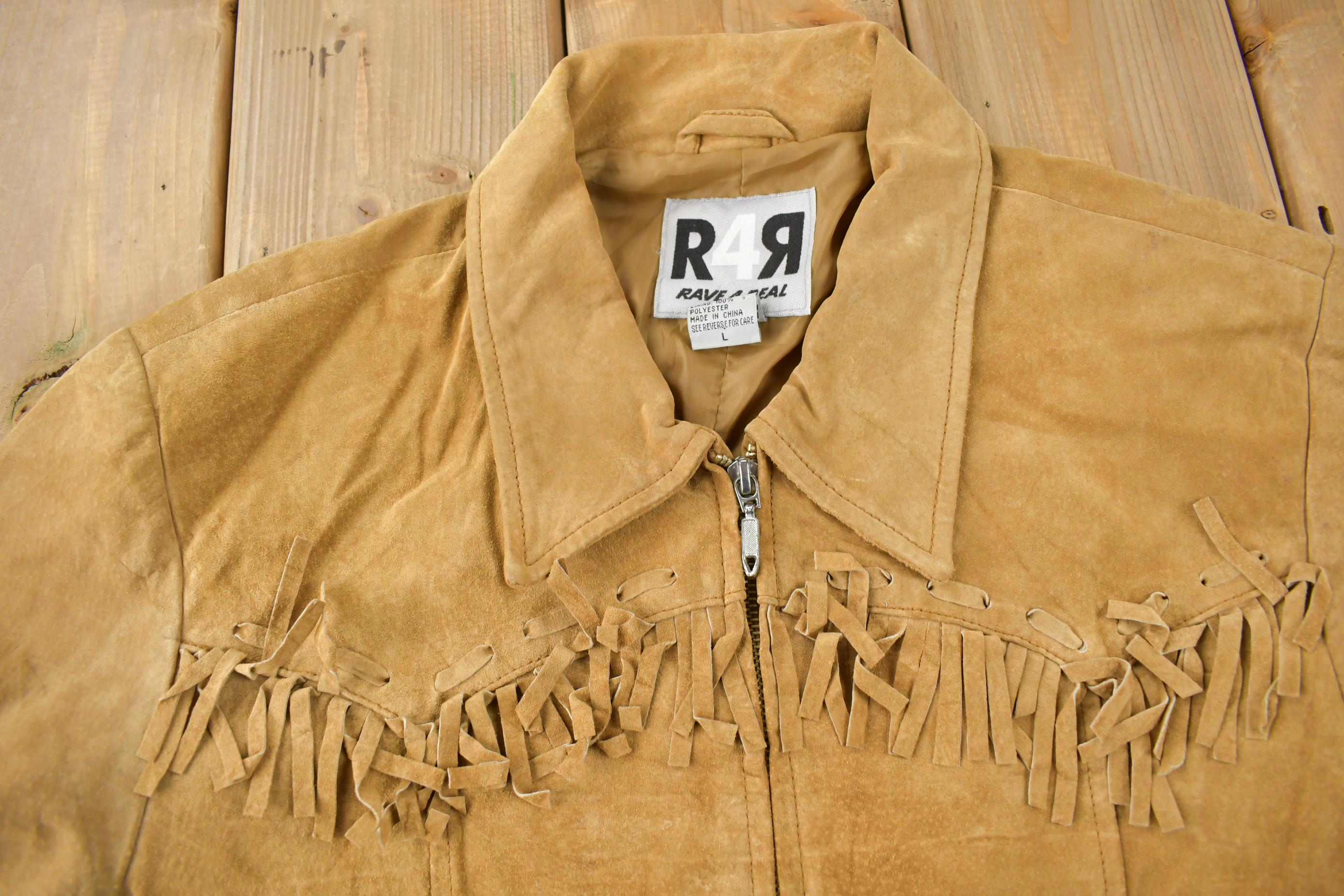 Vintage 1990s Rave 4 Real Beige Suede Fringe Jacket