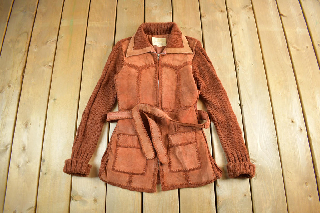 Vintage 1970s Exclusive Imports Cowhide Knit Leather Jacket Women's S-M