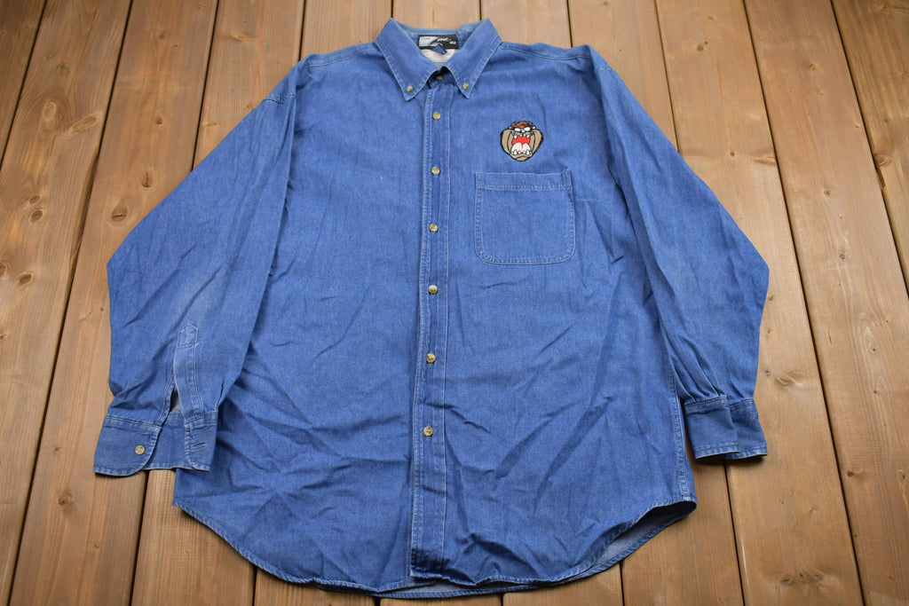 Vintage 1990s Tasmanian Devil Denim Button Up Shirt