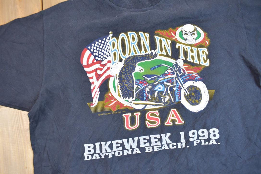 Vintage 1998 Daytona Bike Week Born In The USA Graphic T Shirt