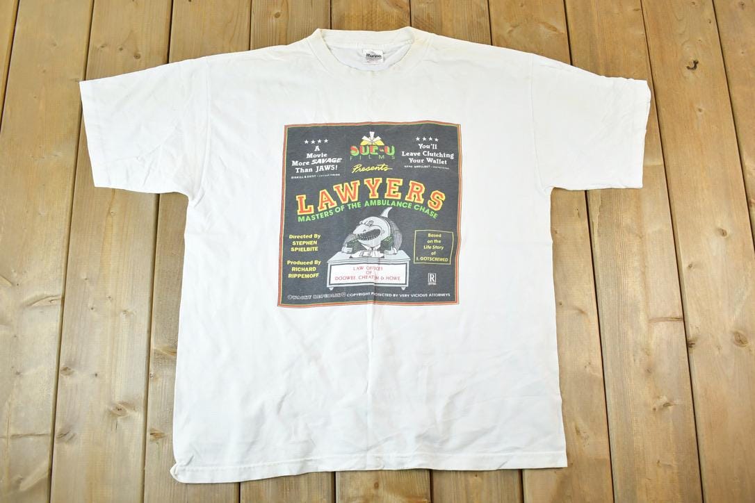 Vintage 90s Shark Lawyers T-Shirt - Made In USA Mens L