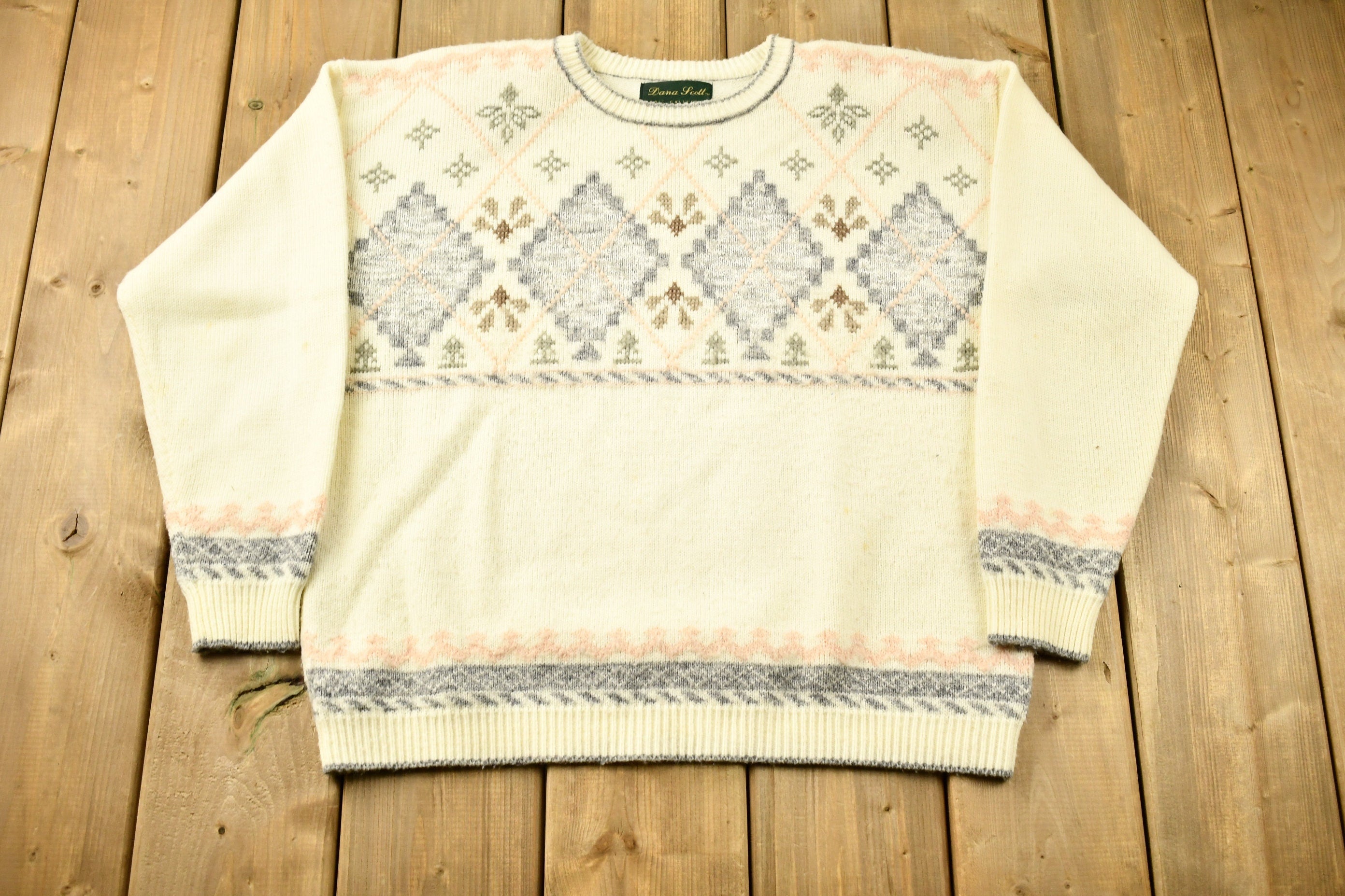 Vintage 1990s Diana Scott Fall Collection Crewneck Knitted Sweater  Vintage 90s Crewneck  All Over Pattern  Abstract Graphic