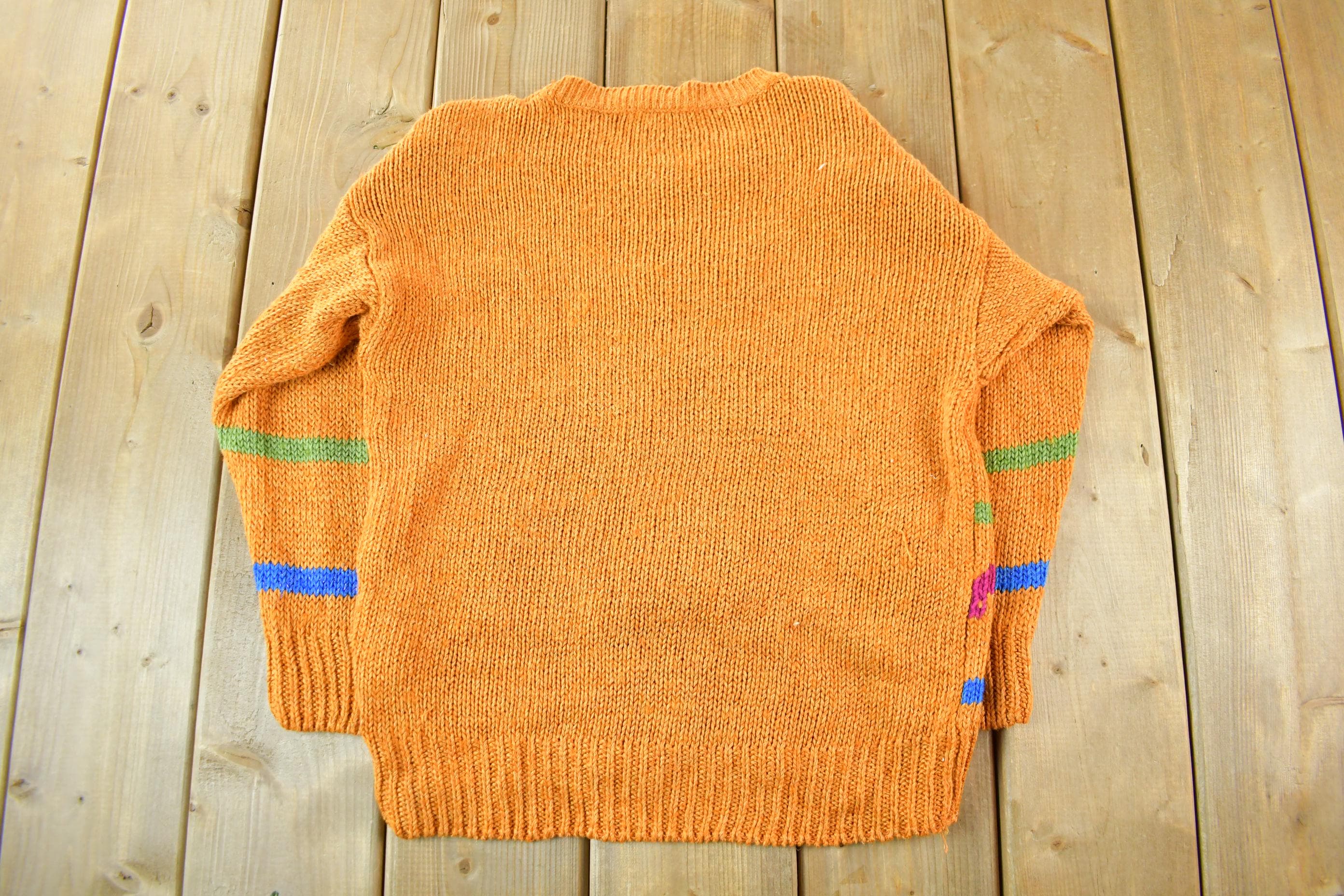 Vintage 1970s 1980s Abstract Floral Knit Sweater Women's S-M  Boho Hippie  Vintage 90s Crewneck  All Over Print  Colorful Sweatshirt