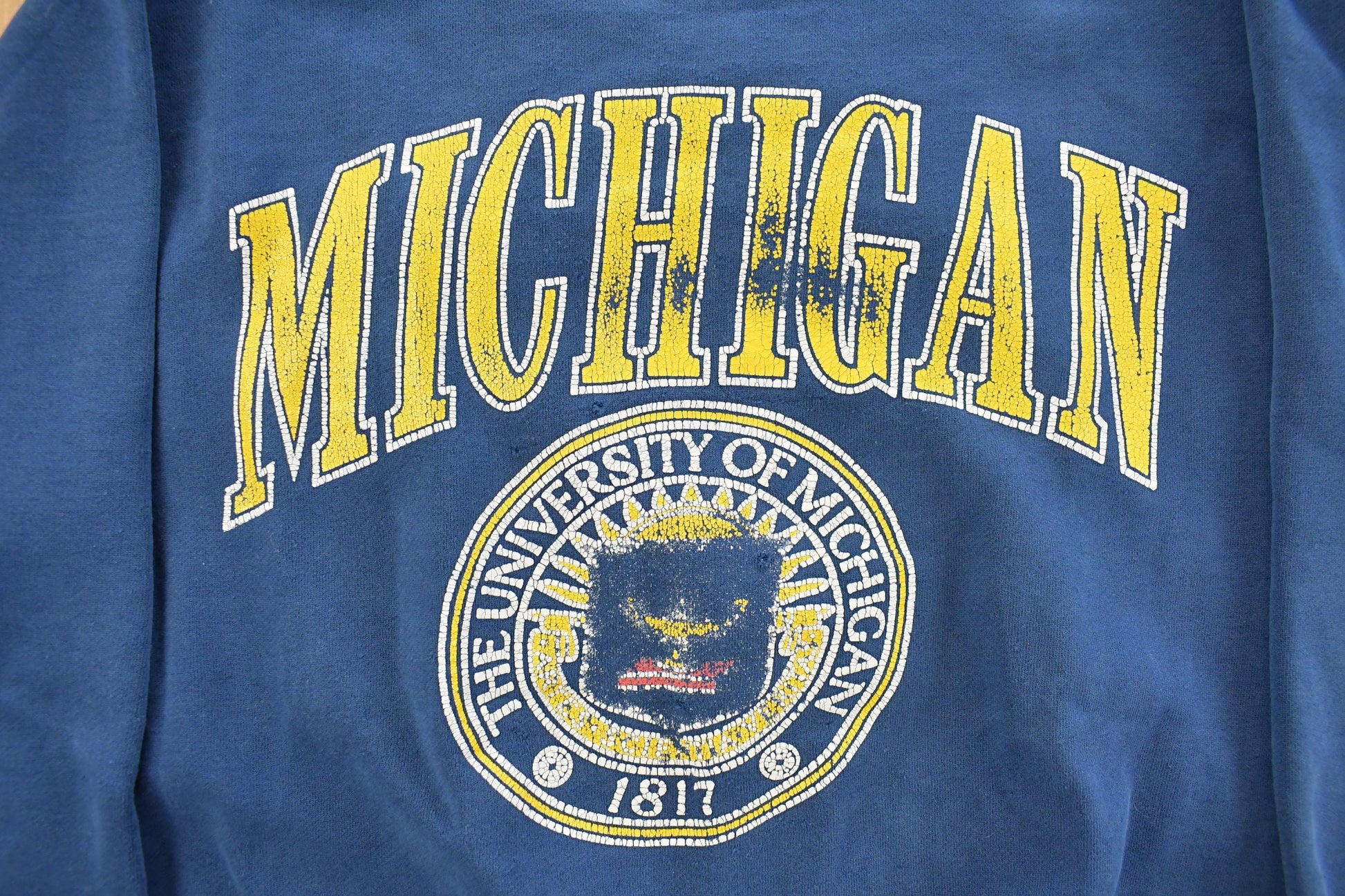 Vintage 1990s Distressed University Of Michigan Wolverines Collegiate Crewneck Sweatshirt Men's Large / 90s Collegiate