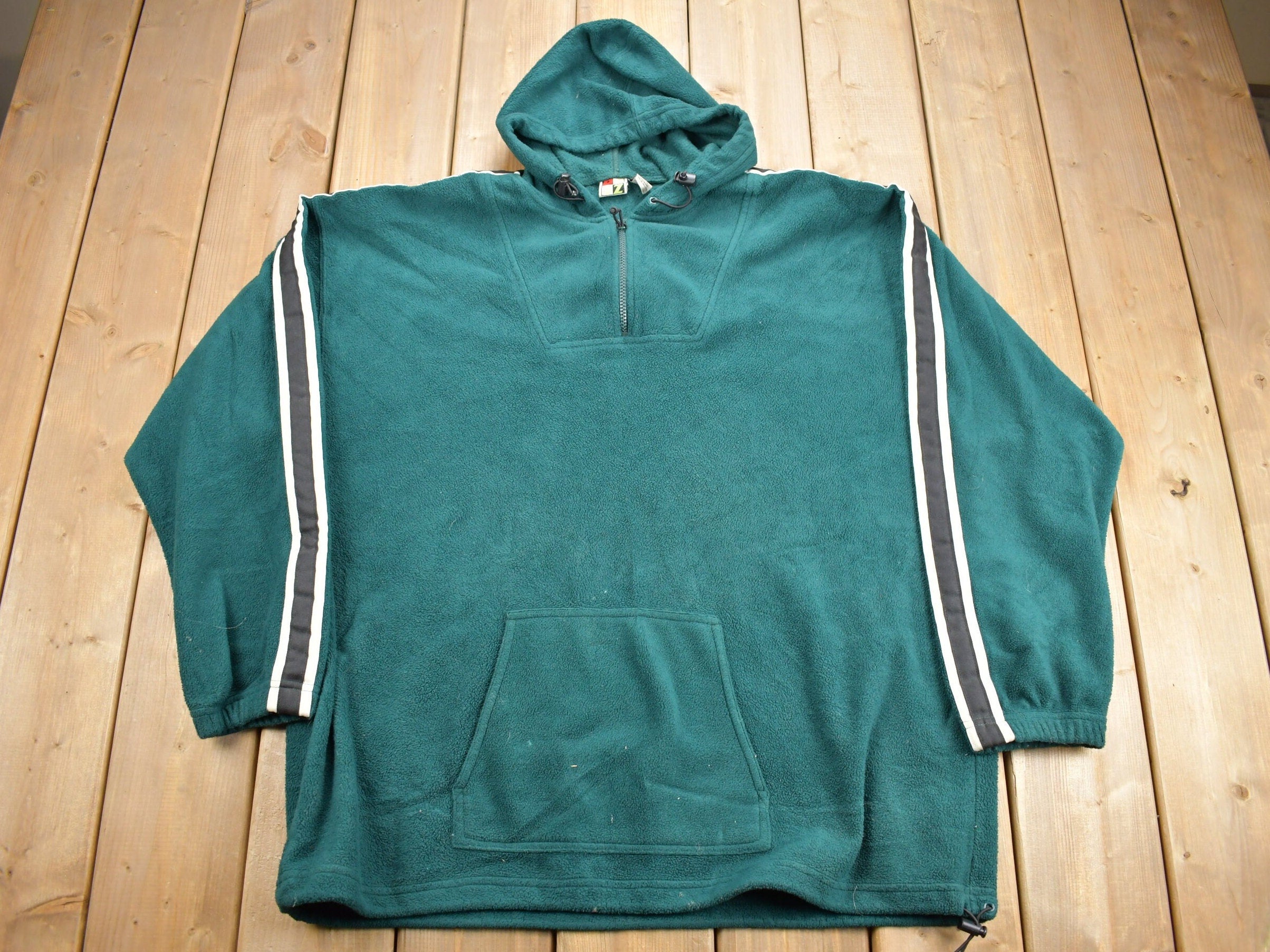 Vintage 1990s Green Quarter Zip Fleece Hoodie