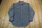 Vintage 1990s Woolrich Dark Blue Plaid Button Up Flannel Shirt