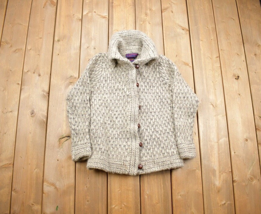 Vintage 1980s Wool Knit Button Up Sweater