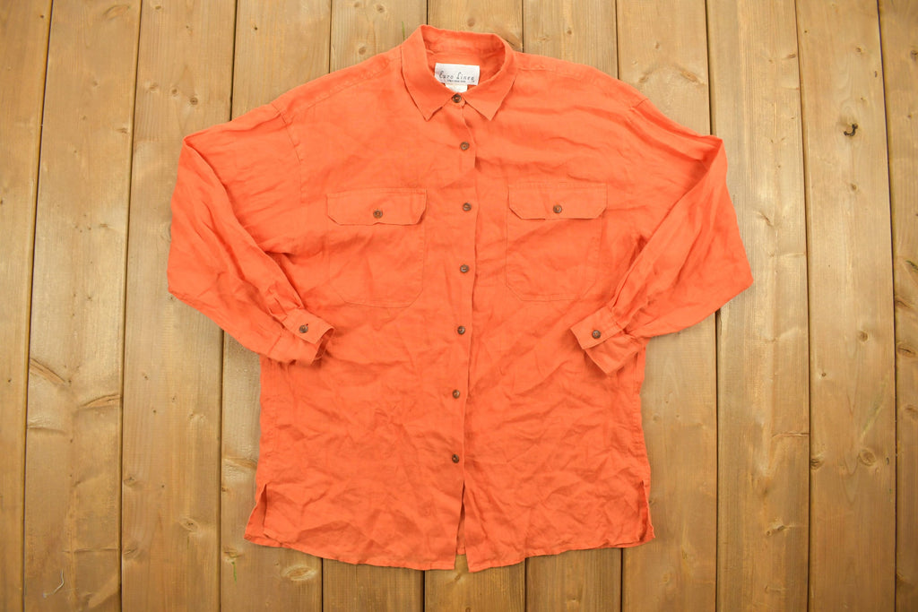 Vintage 1990s Blank Orange Button Up Shirt