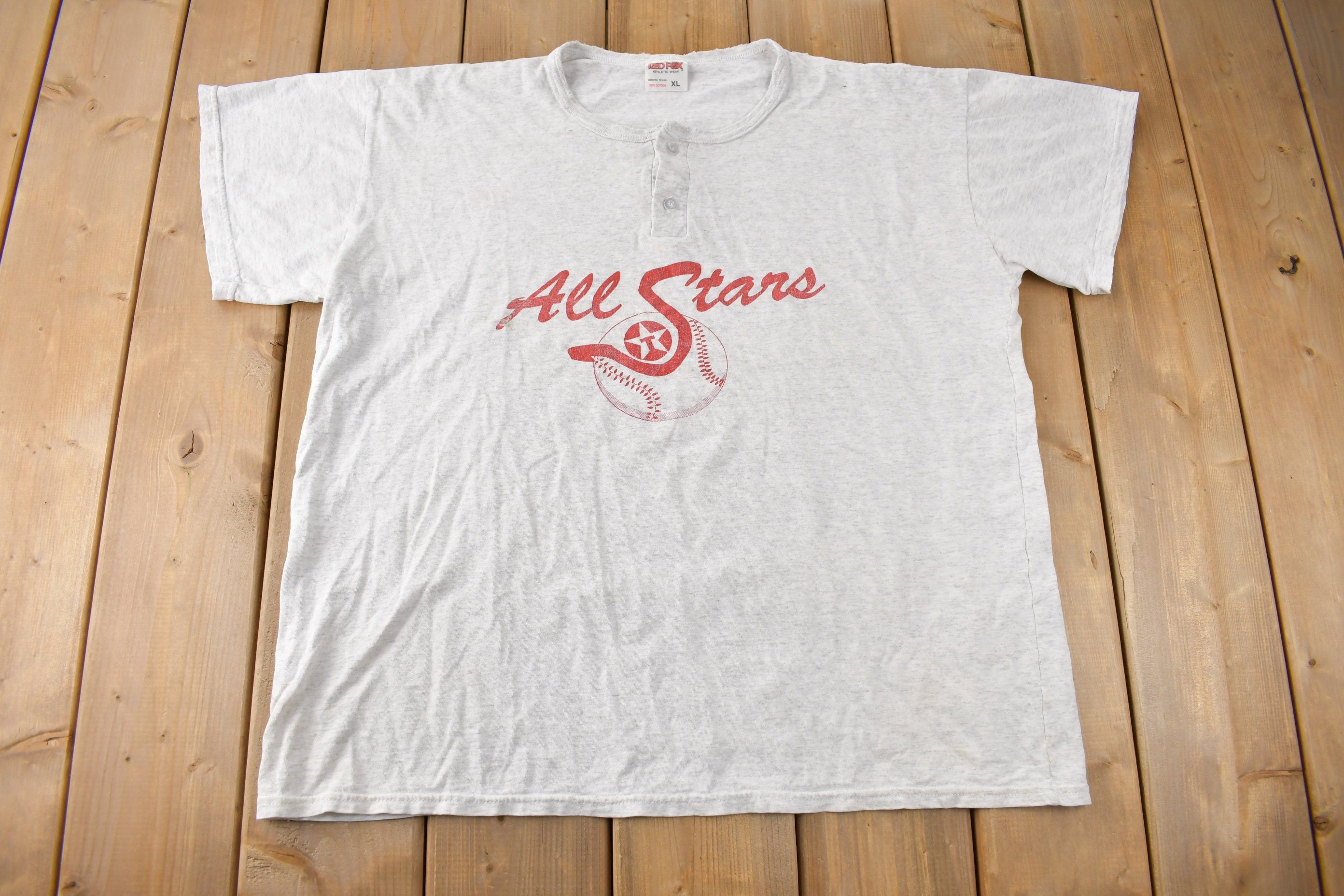 Vintage 1990s All Stars Baseball Graphic Henley T Shirt Size XL
