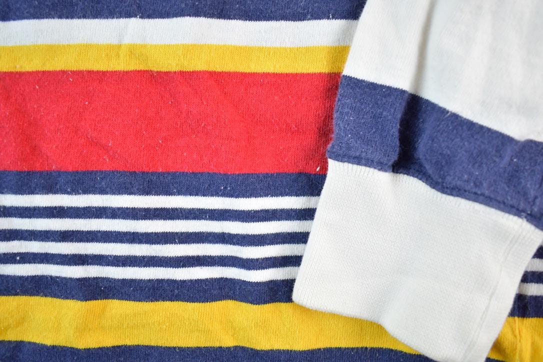 Vintage 1980s Izod Lacoste Rugby Style Quarter Button Up Striped Shirt