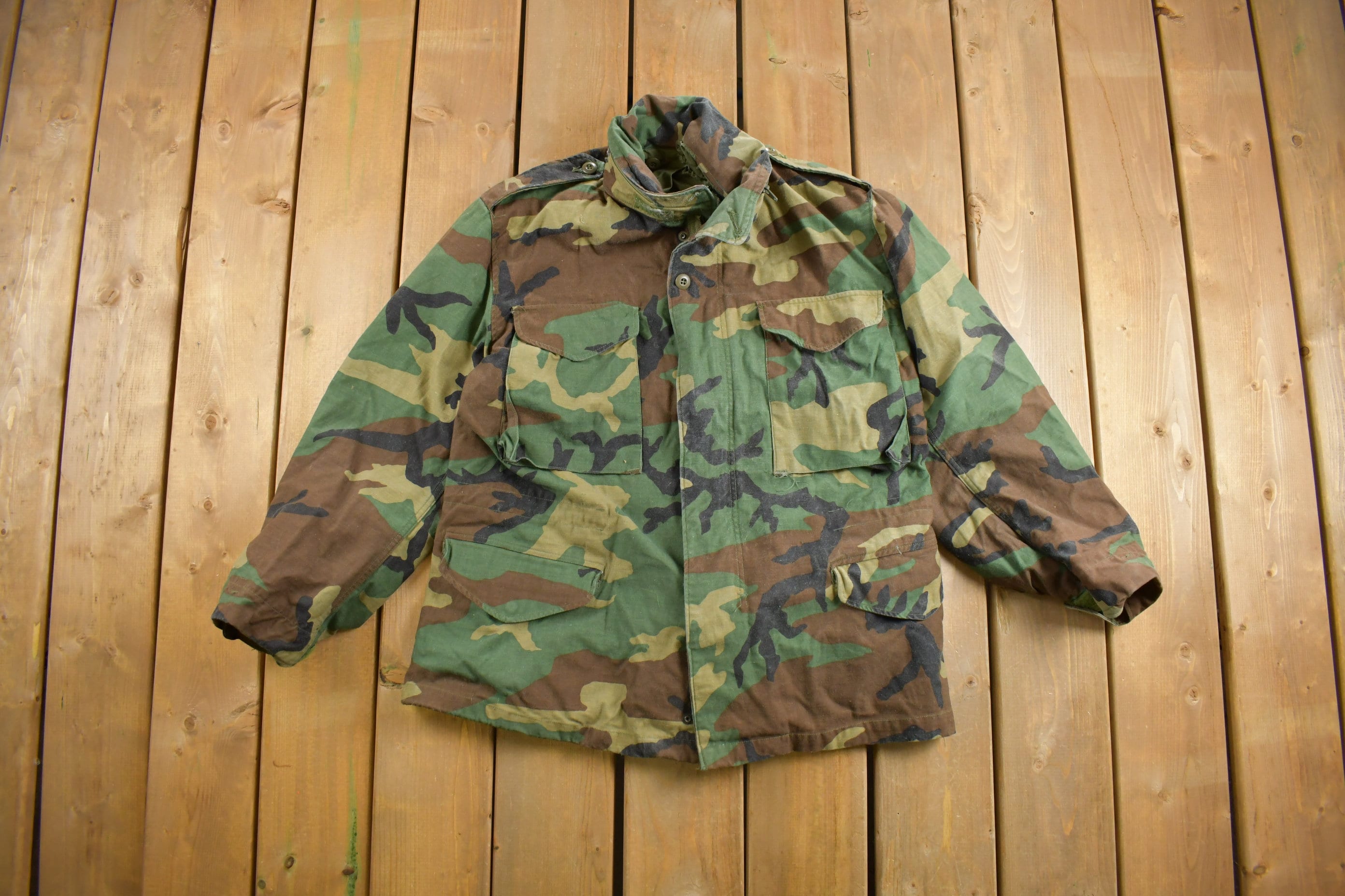 Vintage 1990s Army Woodland Camo Military Field Jacket