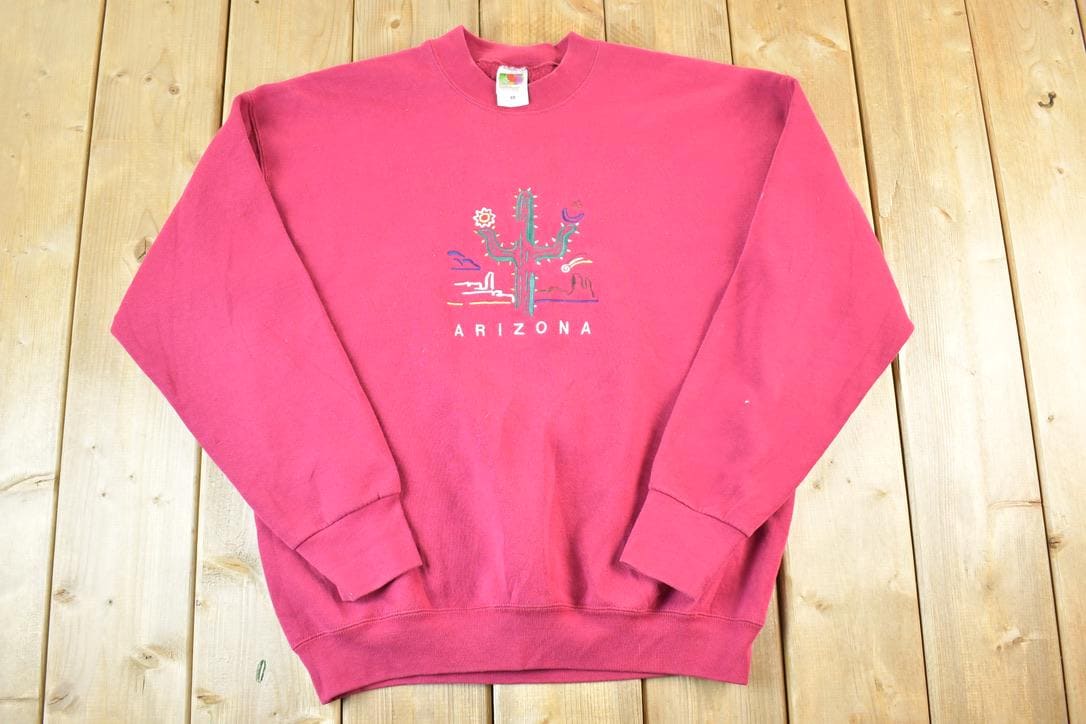 Vintage 1990s Arizona Cactus Embroidered Crewneck Sweatshirt Mens L / Made In USA / 90s Souvenir Crewneck / Vintage Souvenir Crewneck