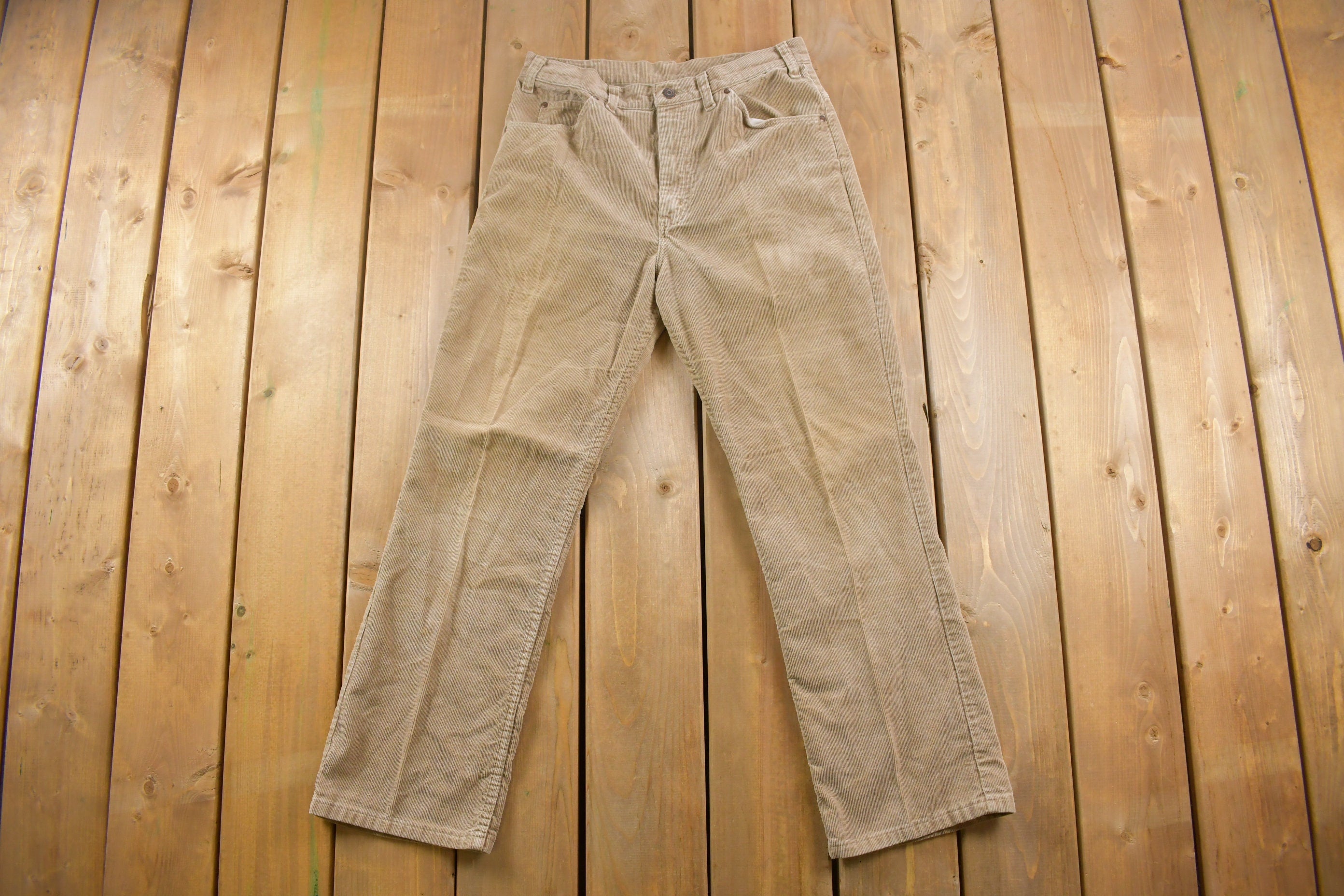 Vintage 1970s Gap Pioneer Beige Corduroy Trousers Size 31 x 28