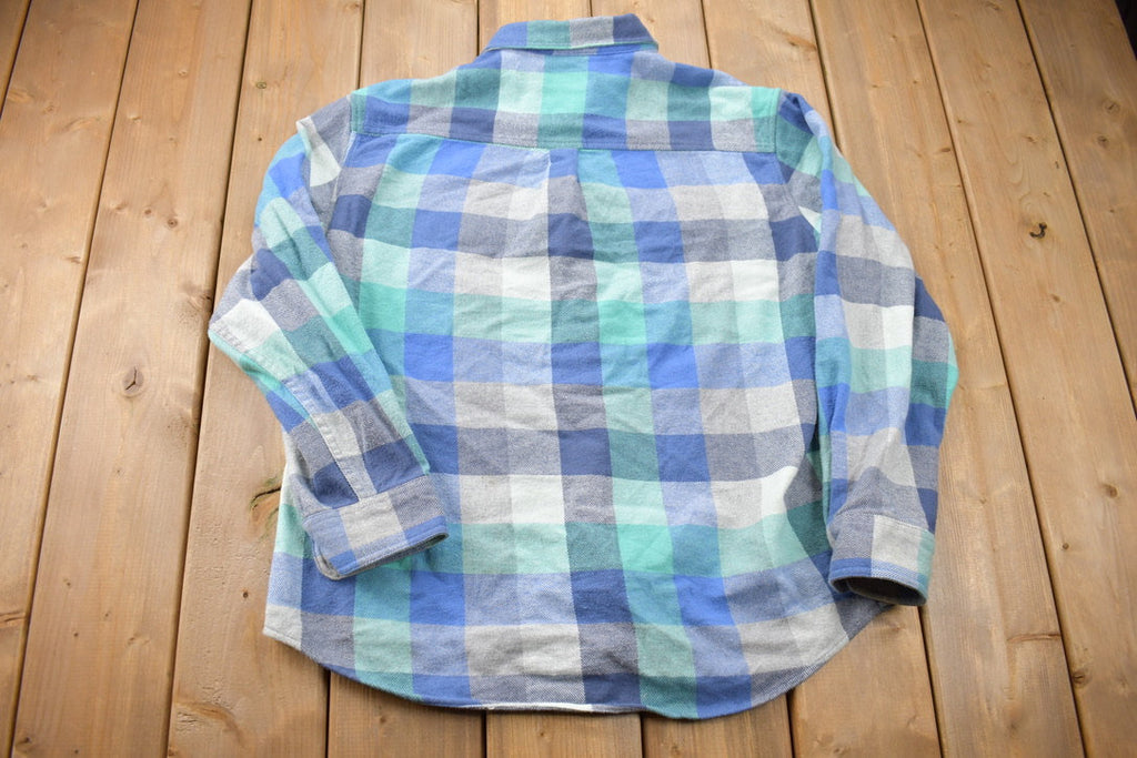Vintage 1990s Blue Flannel Plaid Button Up Western Shirt