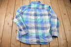 Vintage 1990s Blue Flannel Plaid Button Up Western Shirt