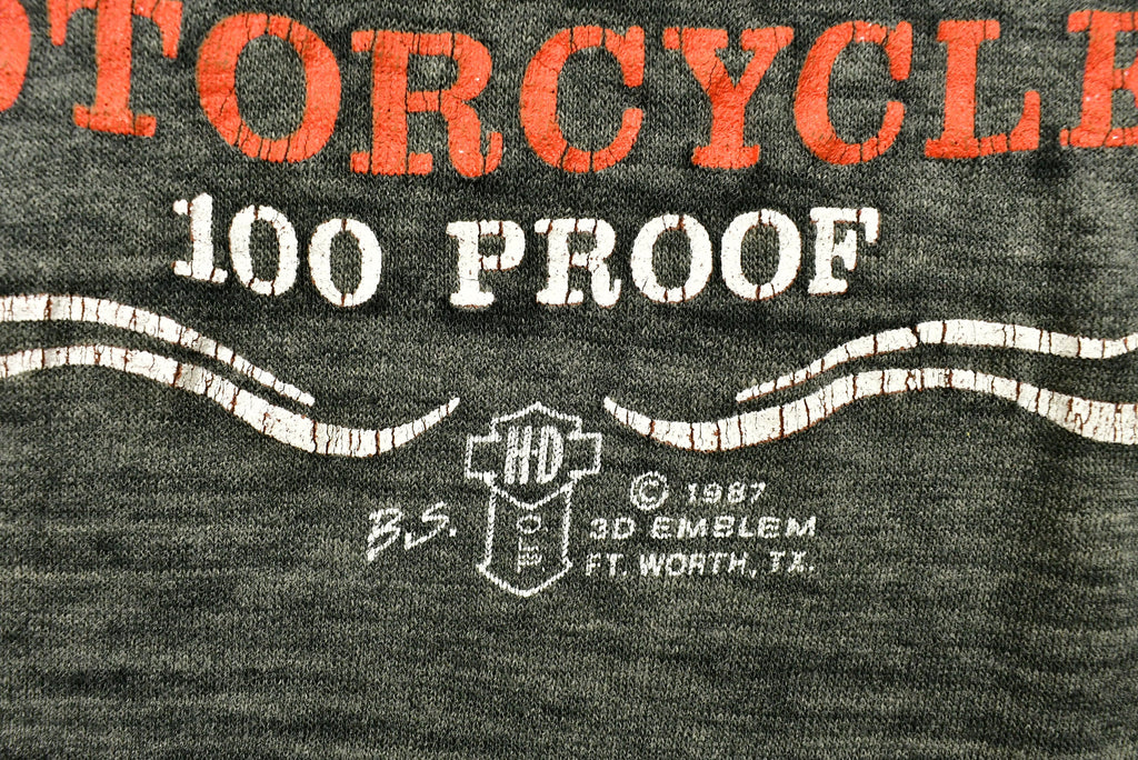 Vintage Very Faded and Thin Harley Davidson Motorcycles 3D Emblem Whiskey T-Shirt Distressed Single Stitch Made In USA