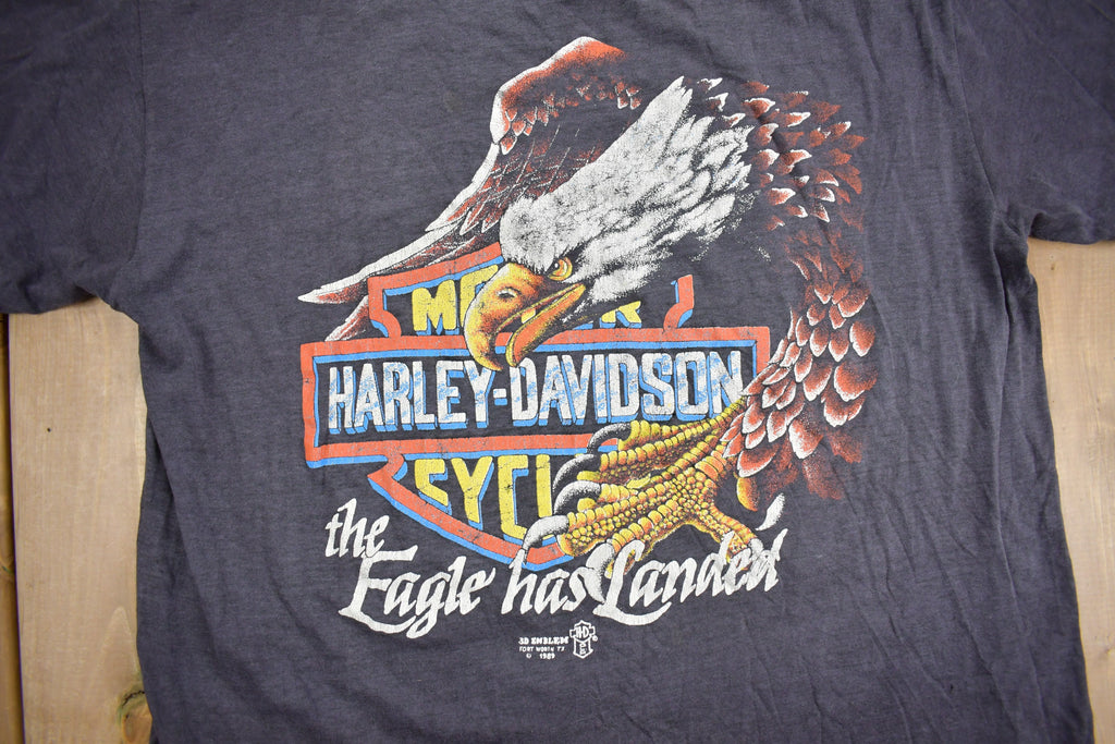 Vintage 1989 Harley Davidson "The Eagle Has Landed" 3D Emblem T-Shirt