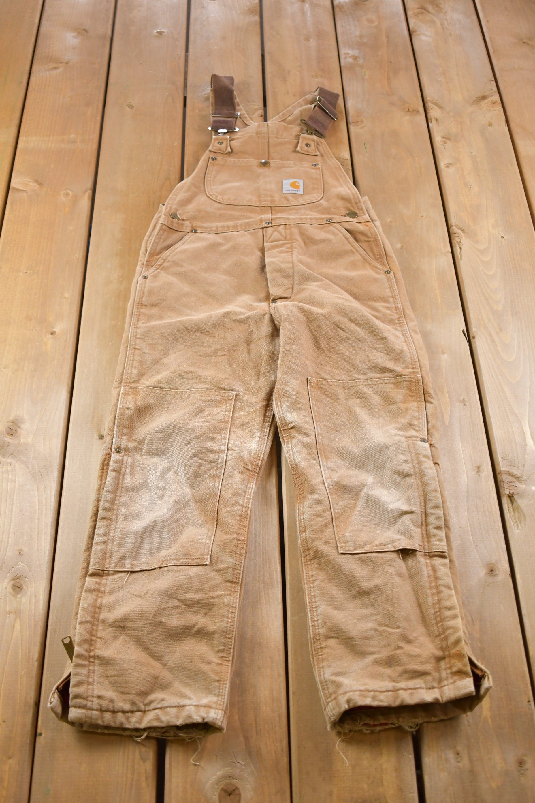 Vintage 1990s Distressed Carhartt Double Knee Canvas Overalls Size 38 Medium  Made in USA  Streetwear  Vintage Workwear