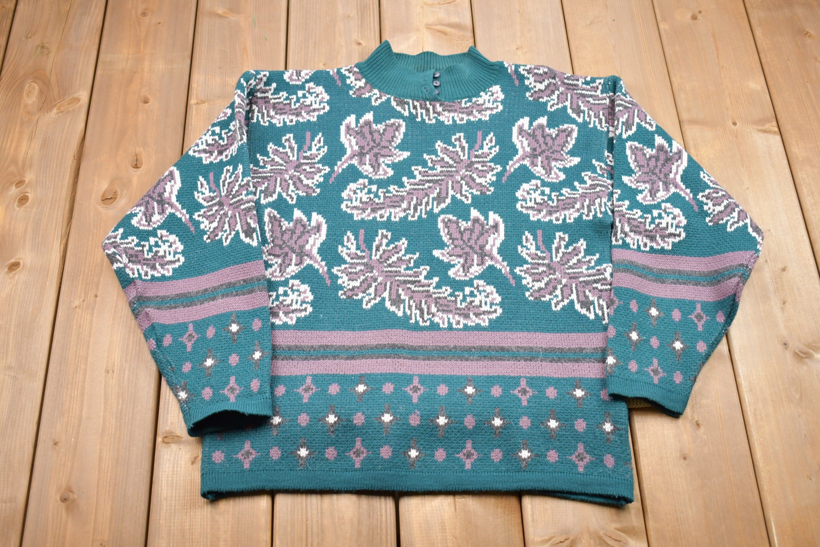 Vintage 1990s Gina Peters Vintage Leaves Knit Sweater