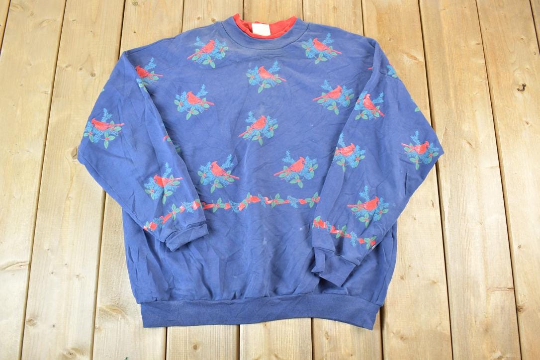 Vintage 1990s Artisans AOP Cardinal Double Collar Souvenir Crewneck Sweatshirt Made In USA