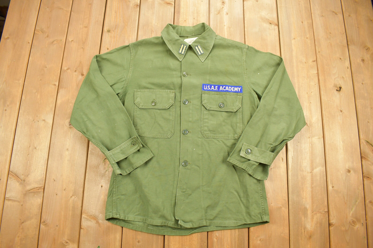 Vintage 1960s USAF Academy Military Apparel / 1960s Button Up Jacket / US Army Green / OG - 107 Shirt / Army Jacket / Patchwork Shirt