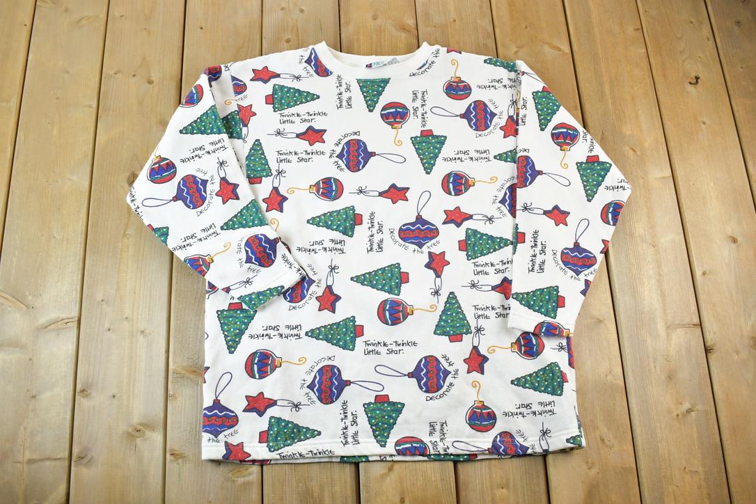 Vintage 1990s AOP Cute Christmas Crewneck Sweater