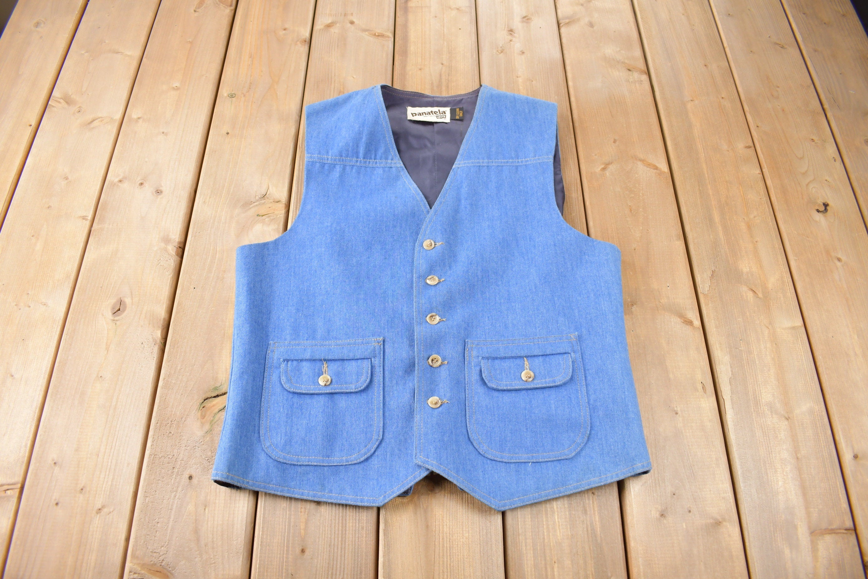 Vintage 1970s Levi's Panatela Denim Button Up Vest Made in USA Size S