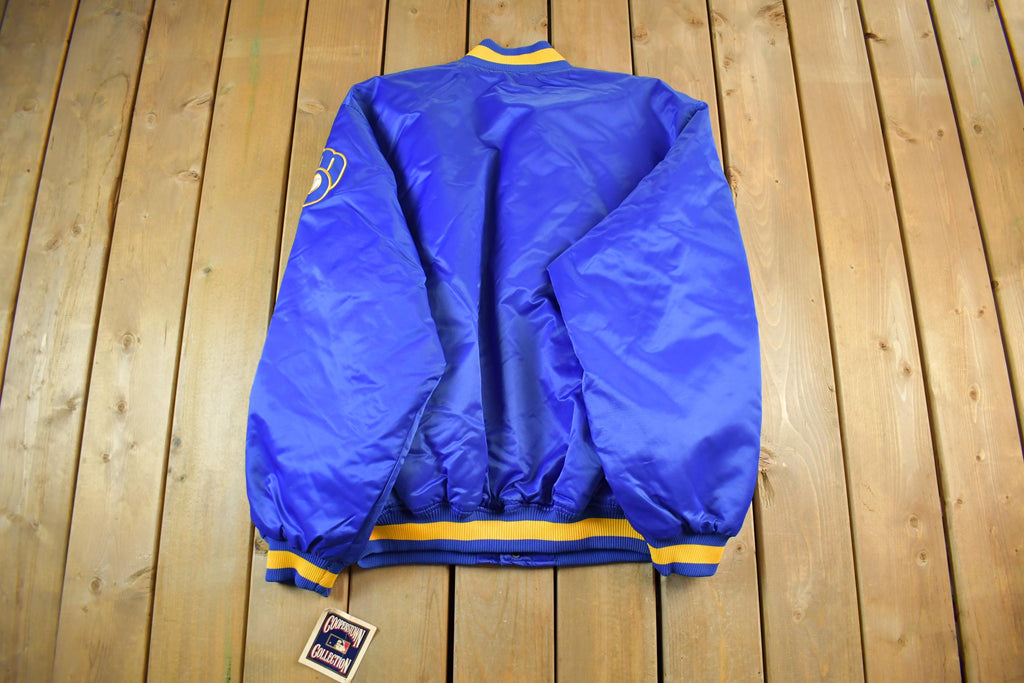 Vintage 2000s Milwaukee Brewers Cooperstown MLB Baseball Embroidered Snap Button Satin Bomber Jacket Mens 3XL