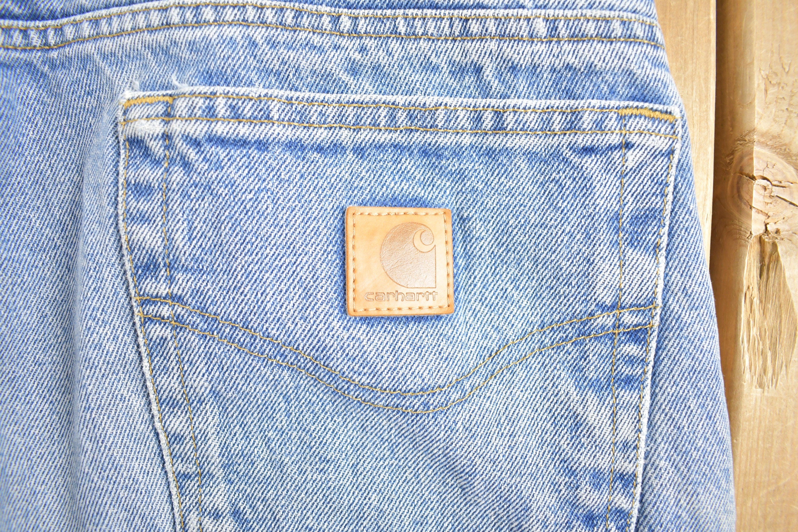 Vintage 1990s Carhartt Plaid Lined Work Jeans Size 35 x 30.5