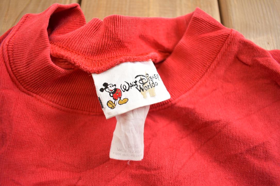Vintage 1990s Walt Disney World Mickey Mouse Red on Red Embroidered Disney Crewneck