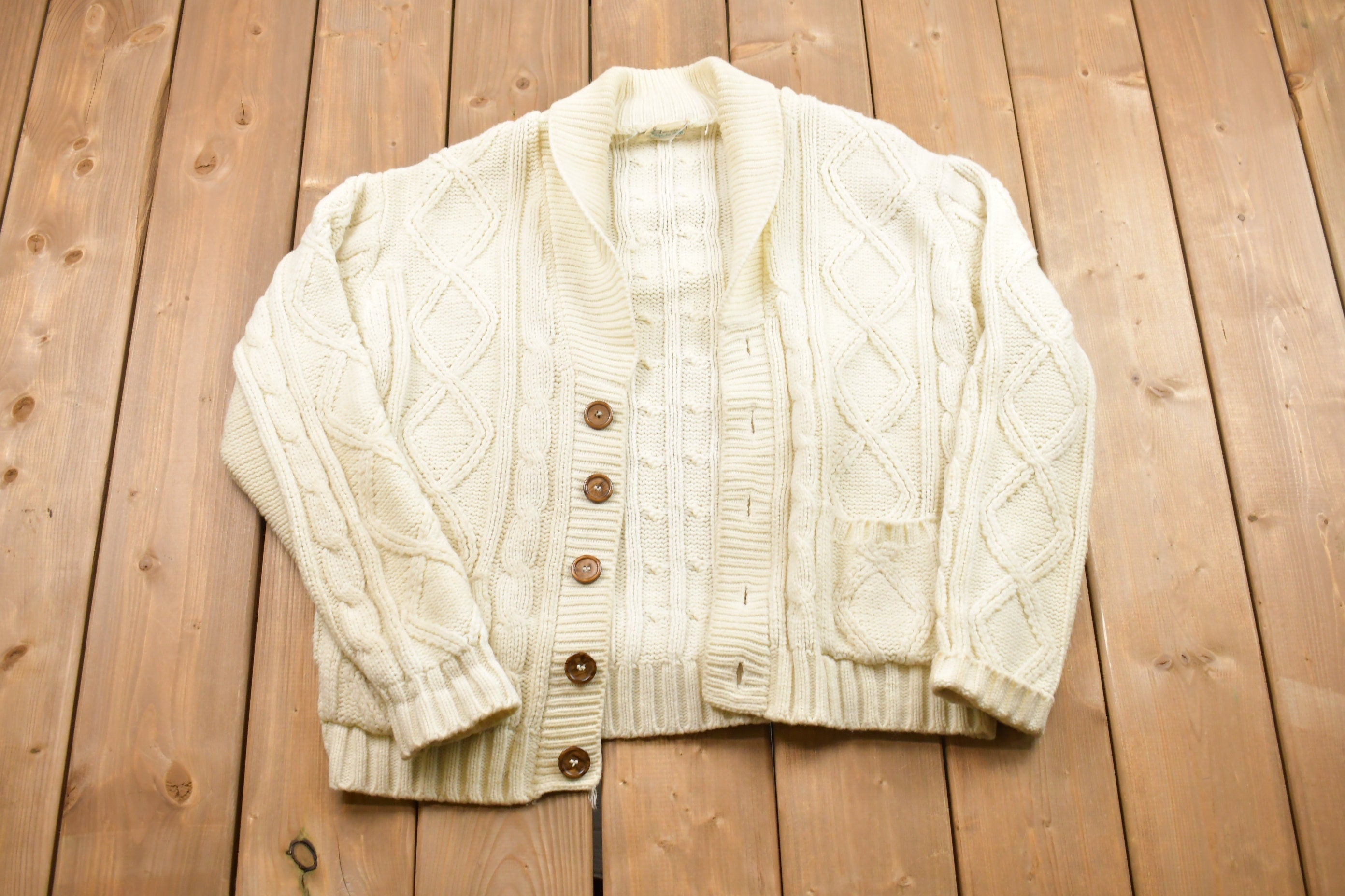 Vintage 1980s Cable Knit Button Up Cardigan Sweater