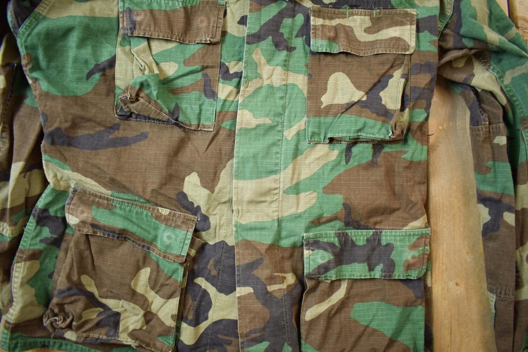 Vintage 1970s Military Woodland Camo Field Jacket