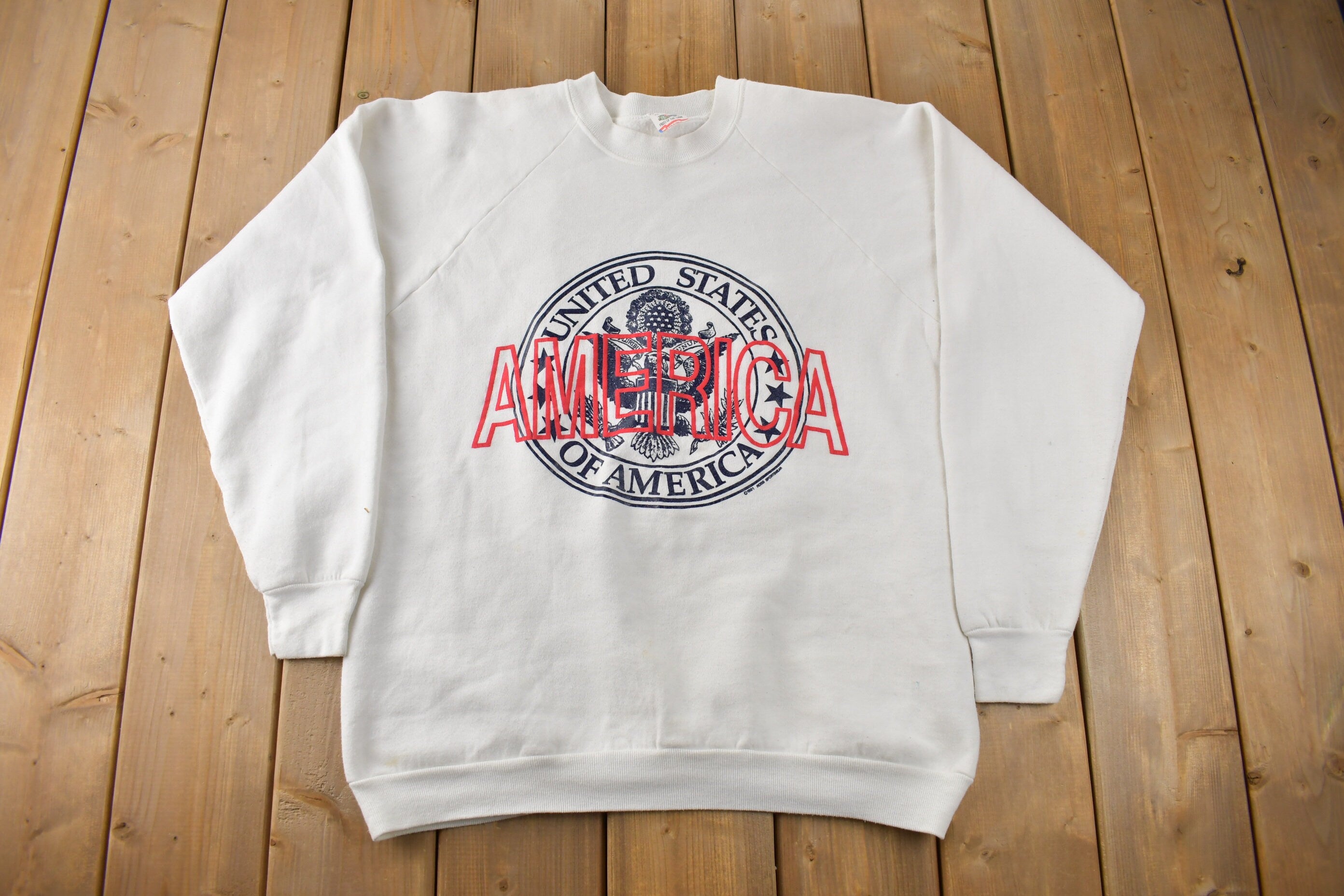 Vintage 1991 United States Of America Graphic Crewneck Sweatshirt Made In USA