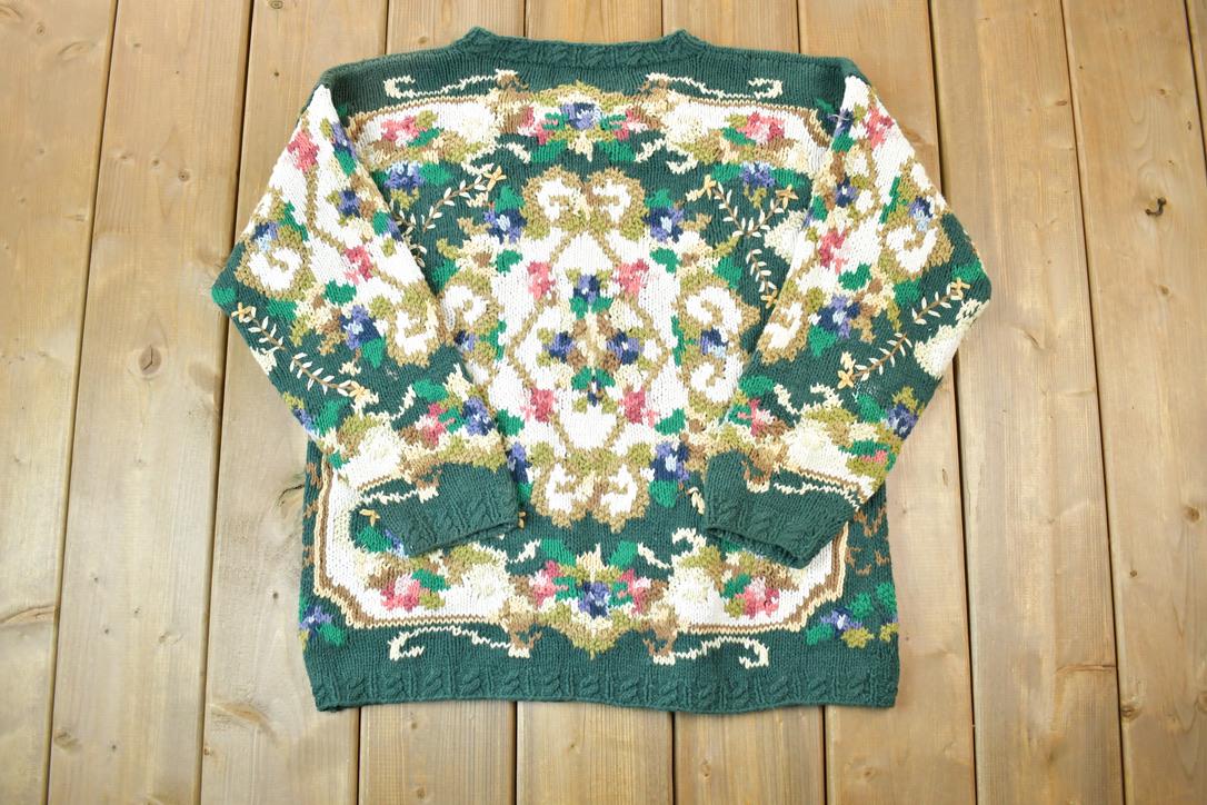 Vintage 1990s Crystal Kobe 3D Colored Cable Knit Crewneck Sweater