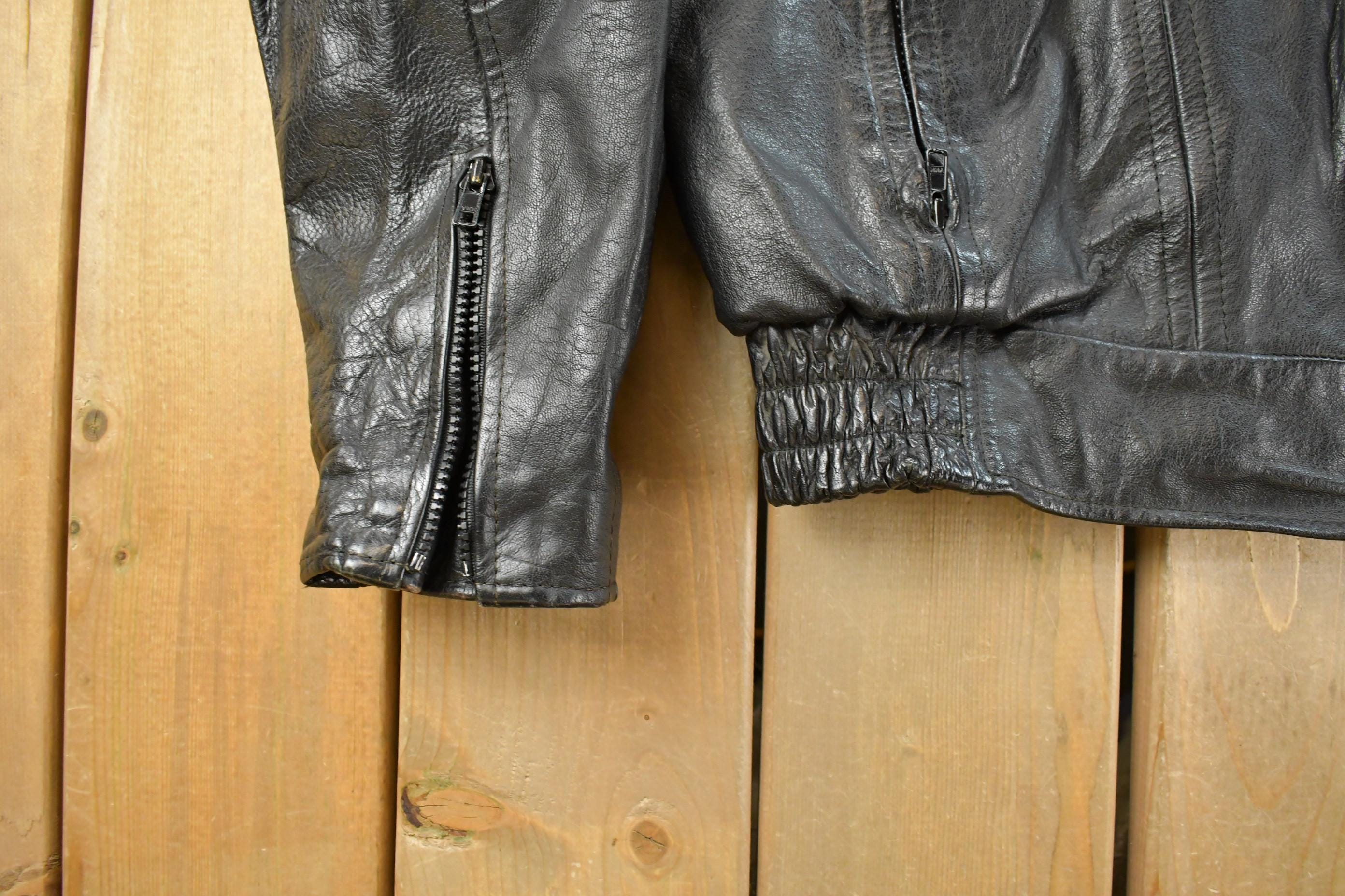 Vintage 1980s Hot Leathers Moto Cafe Racer Biker Leather Jacket Men's Large
