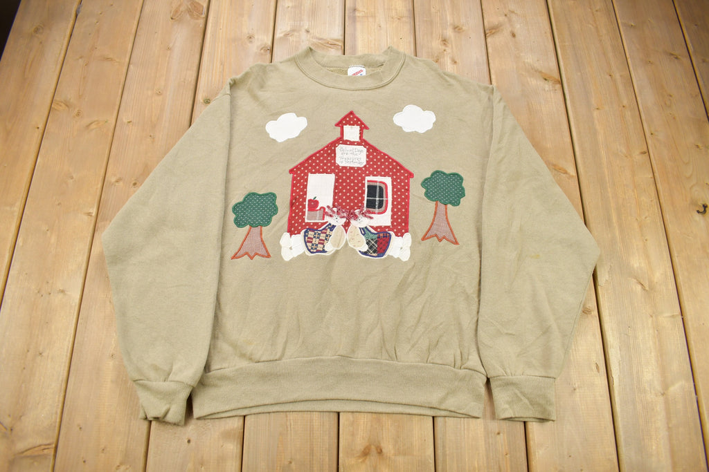 Vintage 1990s Cute Farmhouse Embroidered Crewneck Sweater
