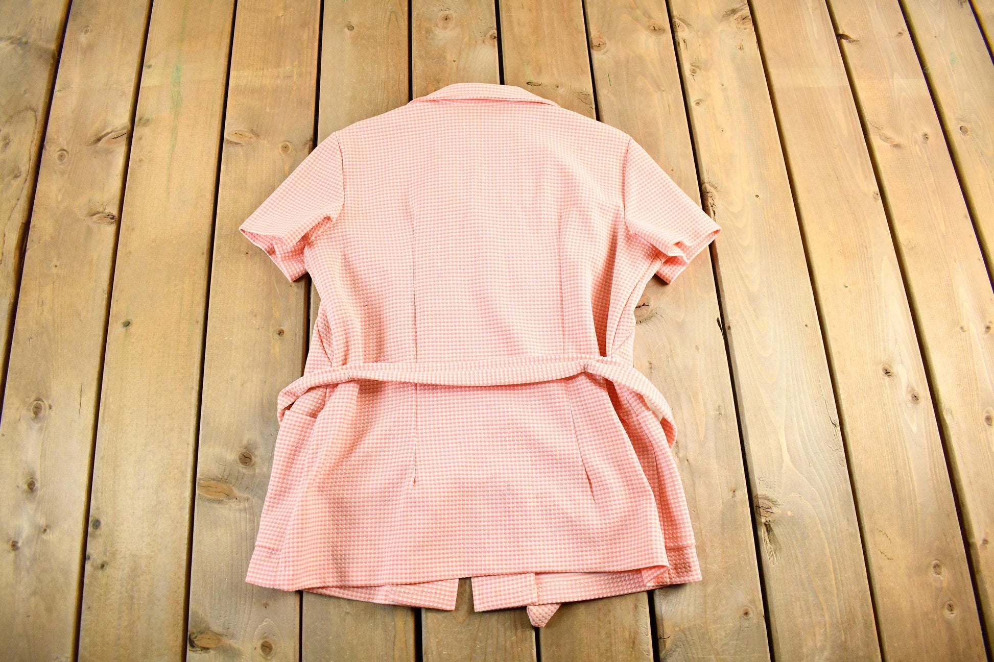 Vintage 1970's Checkered Pattern Button Up Shirt Women's Medium  Disco Collar  Preppy True Vintage