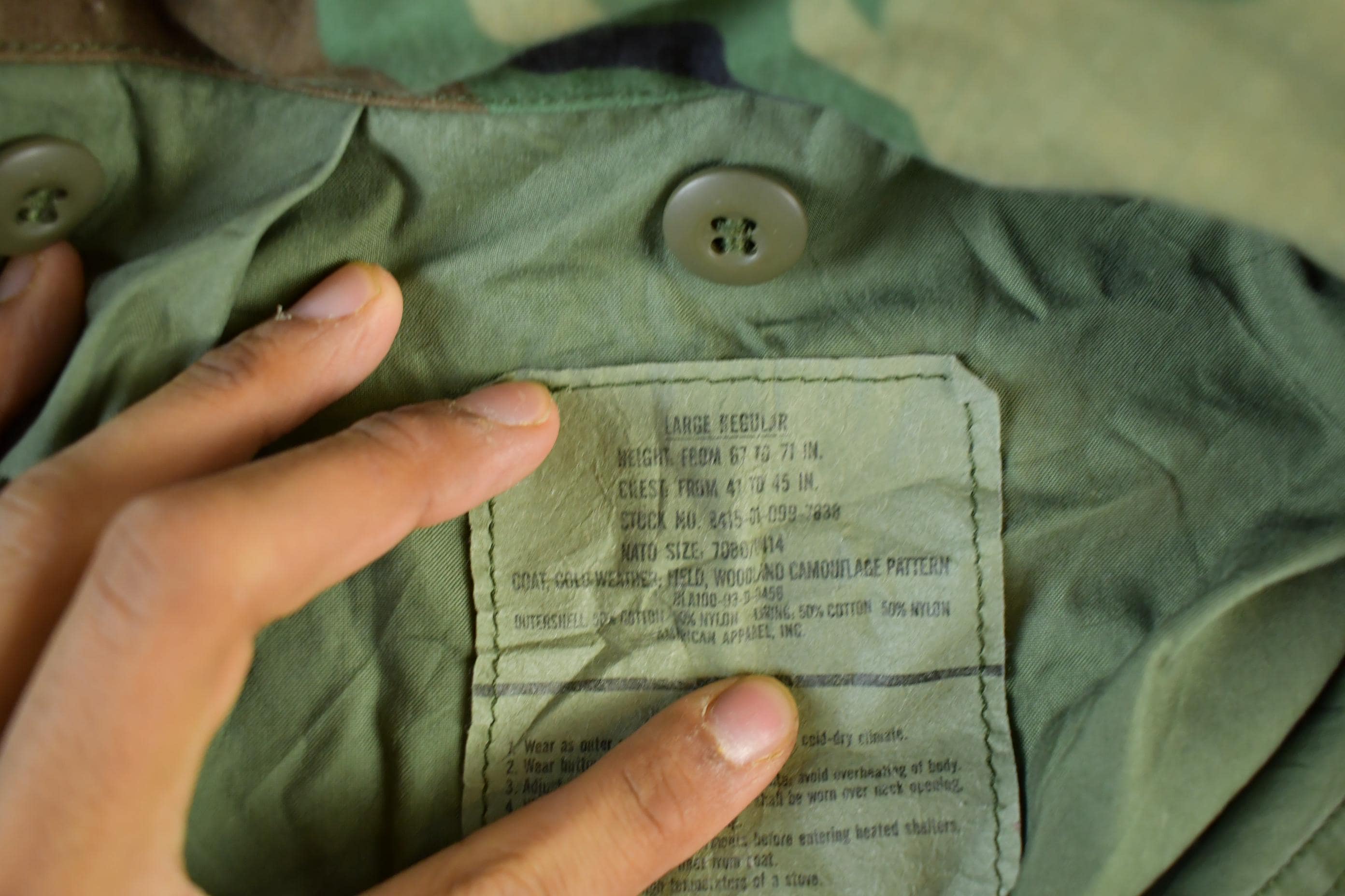 Vintage 1993 Army Woodland Camo Cold Weather Military Field Jacket Men's Large