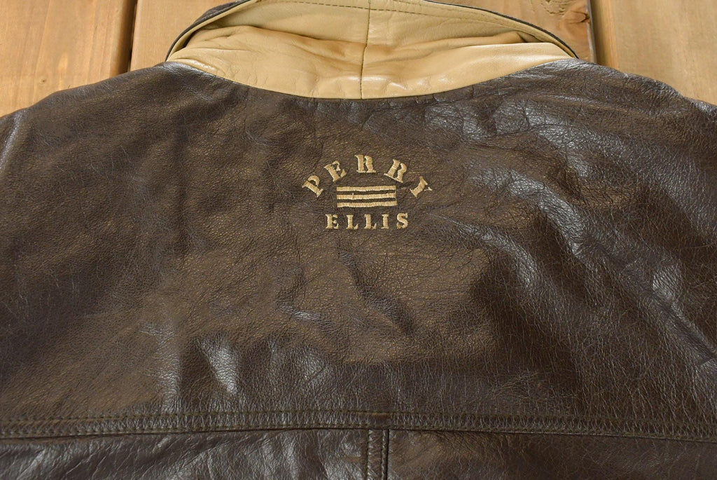 Vintage Y2K Perry Ellis Leather Bomber Jacket Men's 2XL