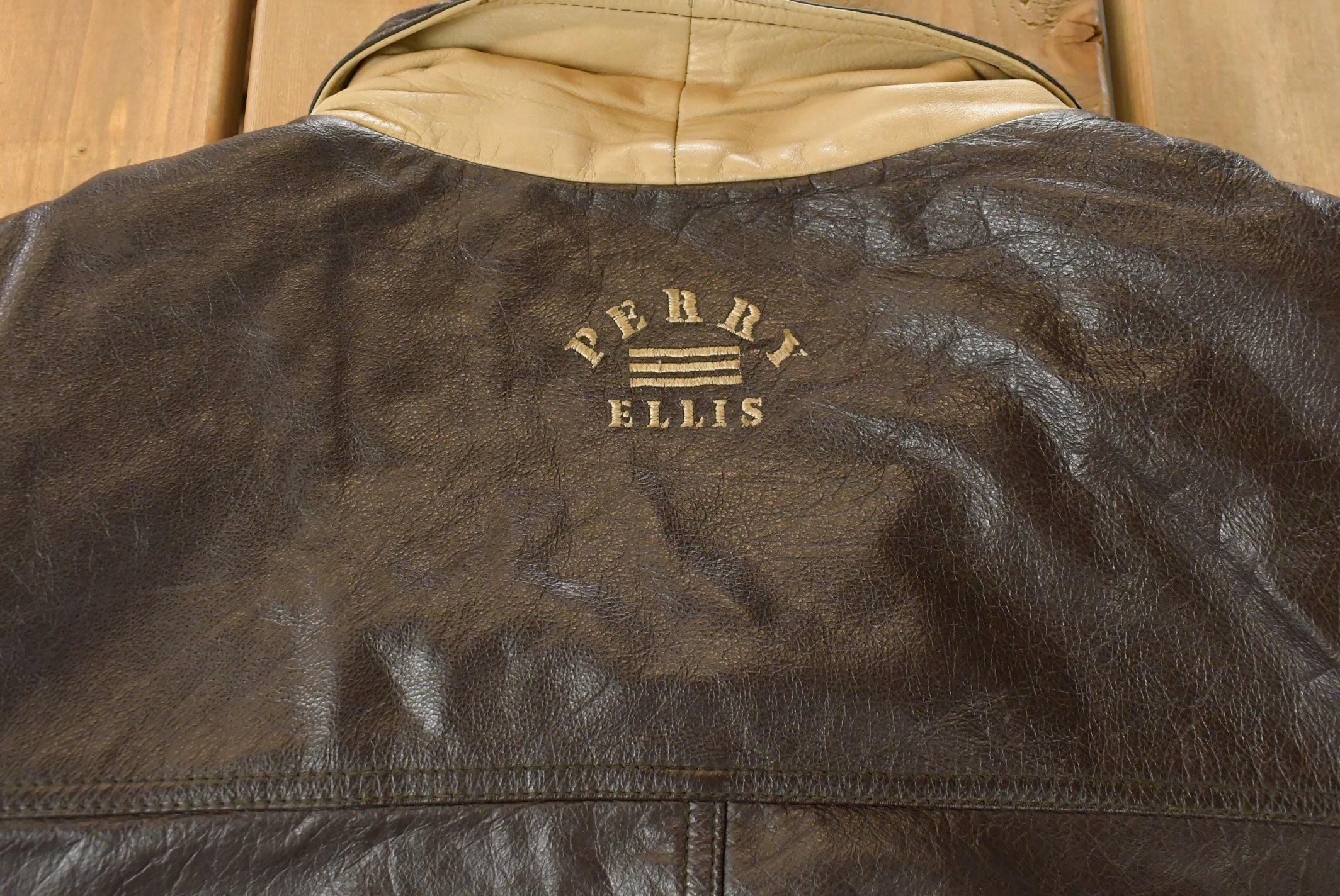 Vintage Y2K Perry Ellis Leather Bomber Jacket Men's 2XL