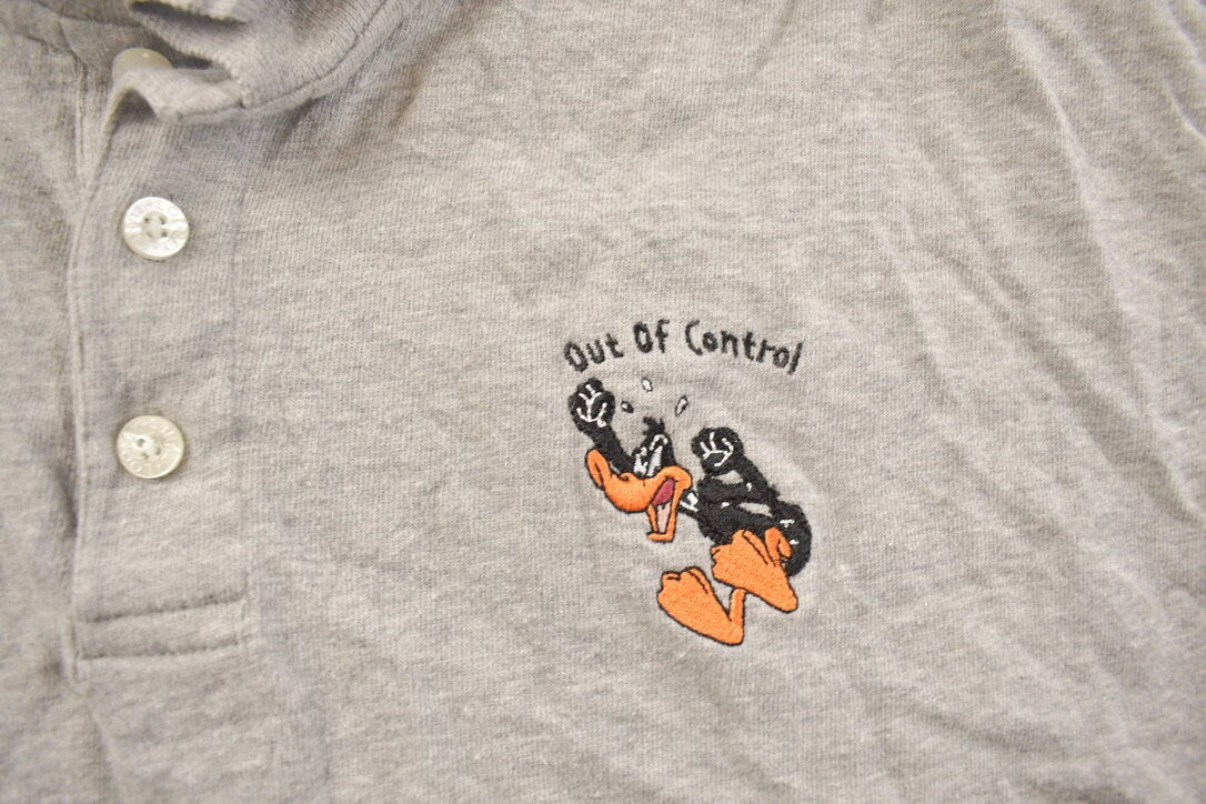 Vintage 1990s Daffy Duck "Out Of Control" Cartoon Collard T-Shirt