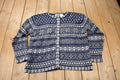 Vintage 1990s Erika & Co Knitted Cardigan Sweater  Vintage Cardigan  Button Up  Striped  Embroidered  Snowflake Theme  Winter Knit
