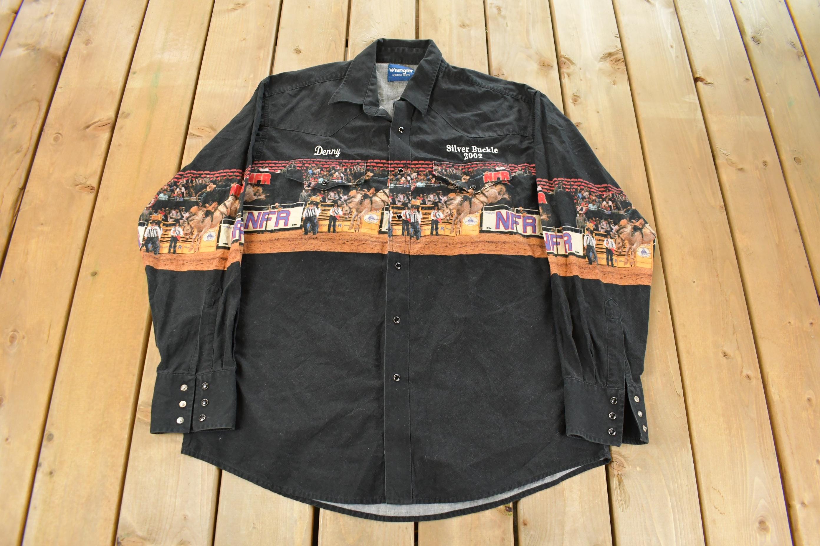Vintage 1990s Wrangler Western All Over Print Rodeo Pearl Snap Shirt Men's XL