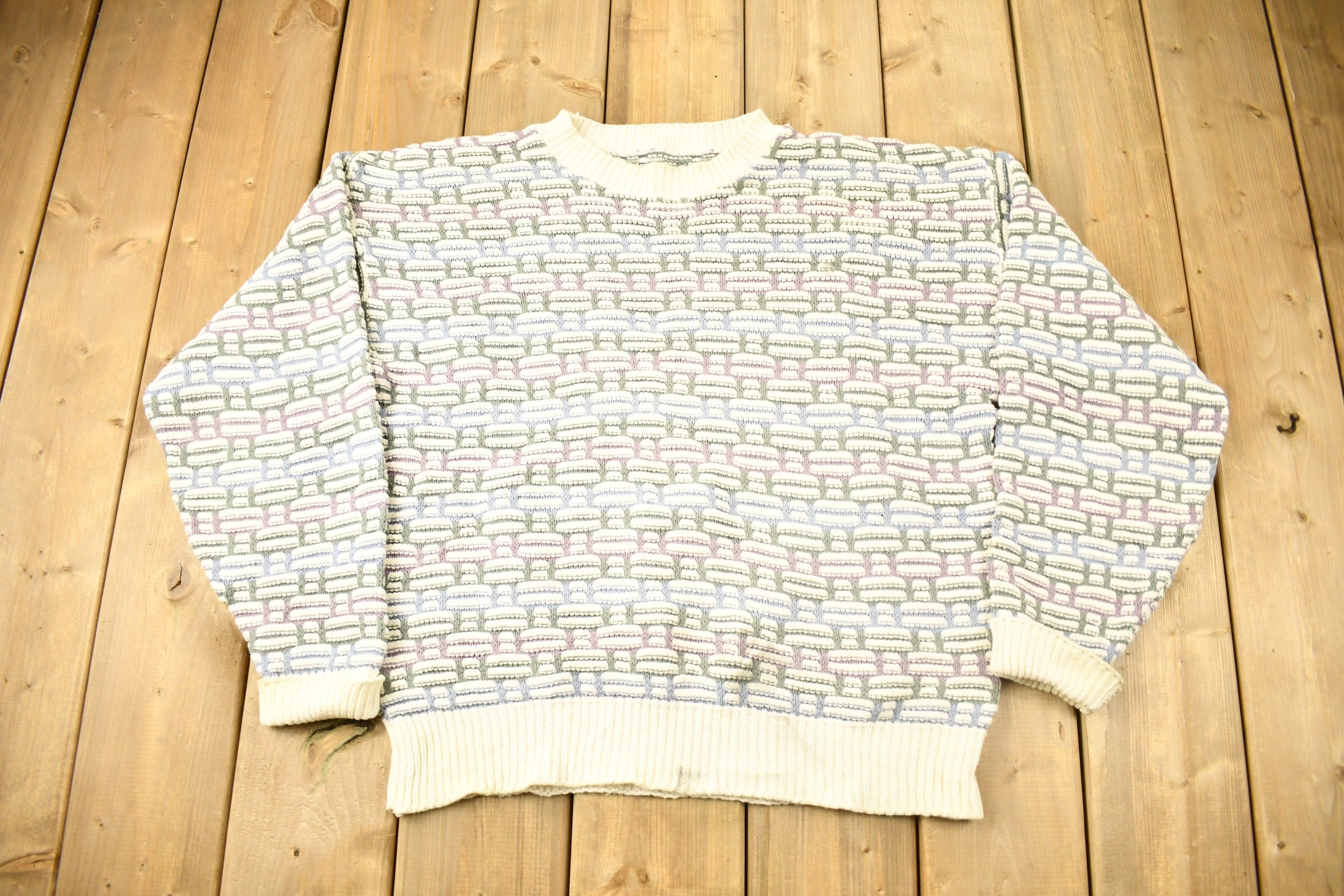 Vintage 1990s 3D Cable Knit Crewneck Sweater