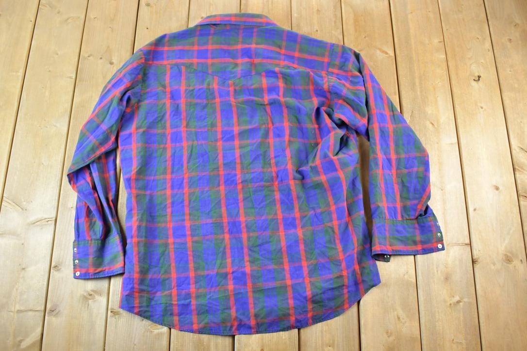 Vintage 1980s Mesquite Raptors Plaid Button Up Shirt  Vintage Flannel  Plaid Button Up  Cowboy Shirt  Preppy Button Up
