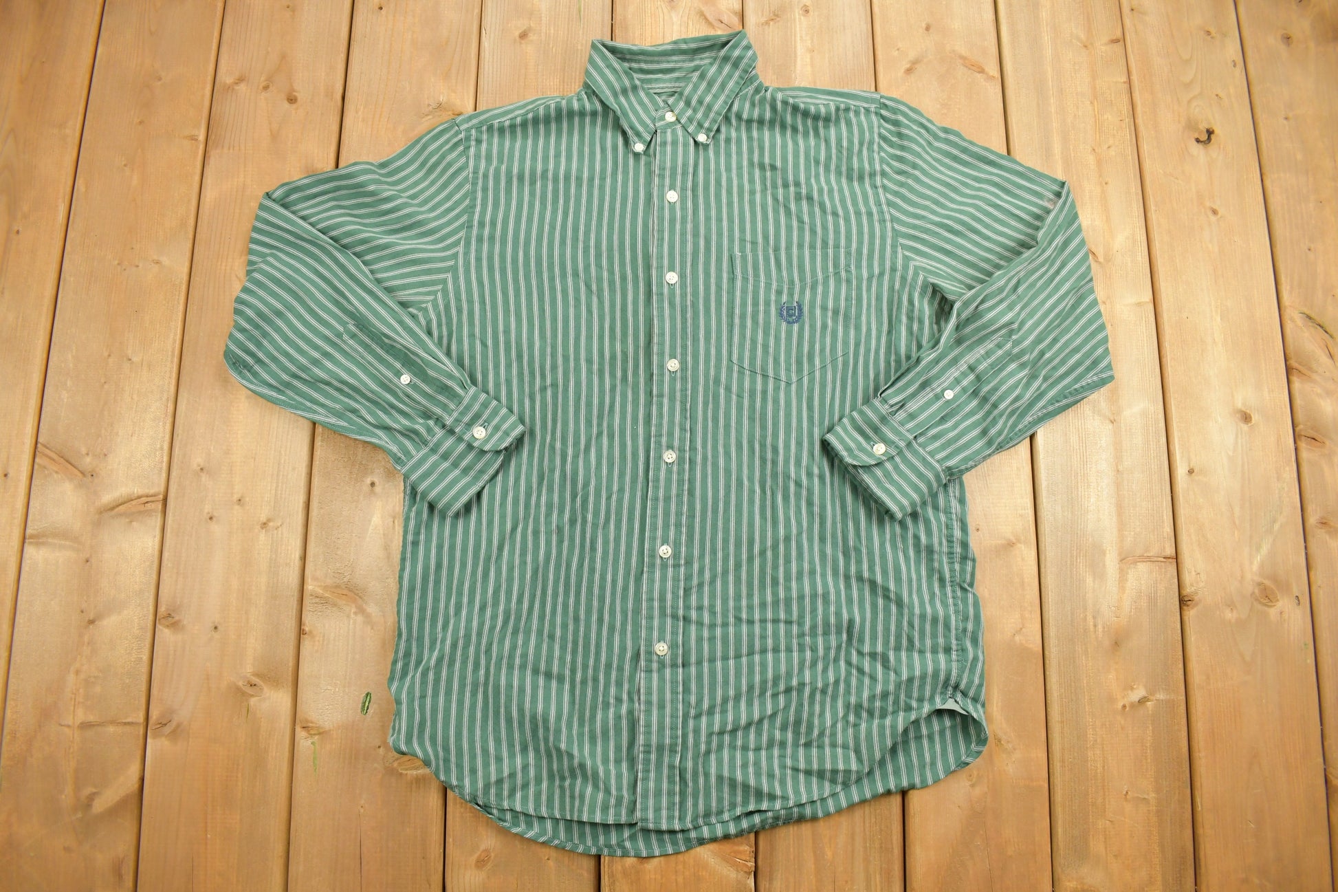 Vintage 1990s Ralph Lauren Chaps Embroidered Striped Button Up Shirt